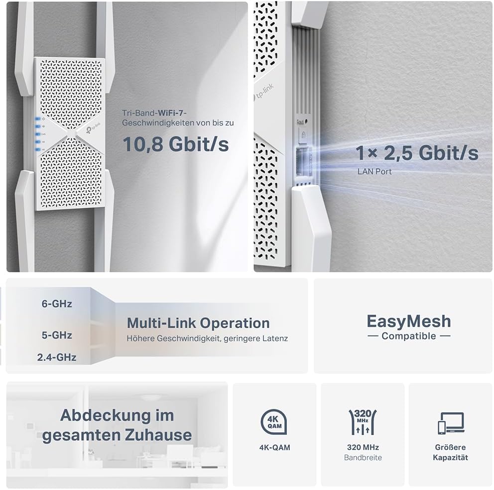 Detalle 2 de TP-Link RE655BE Tri-Band WiFi 7 Verstärker