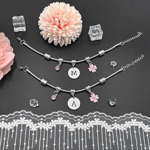 Detalle 2 de KJKJKJ lot de 26 bracelets à lettre initiale, pendentif rose réglable