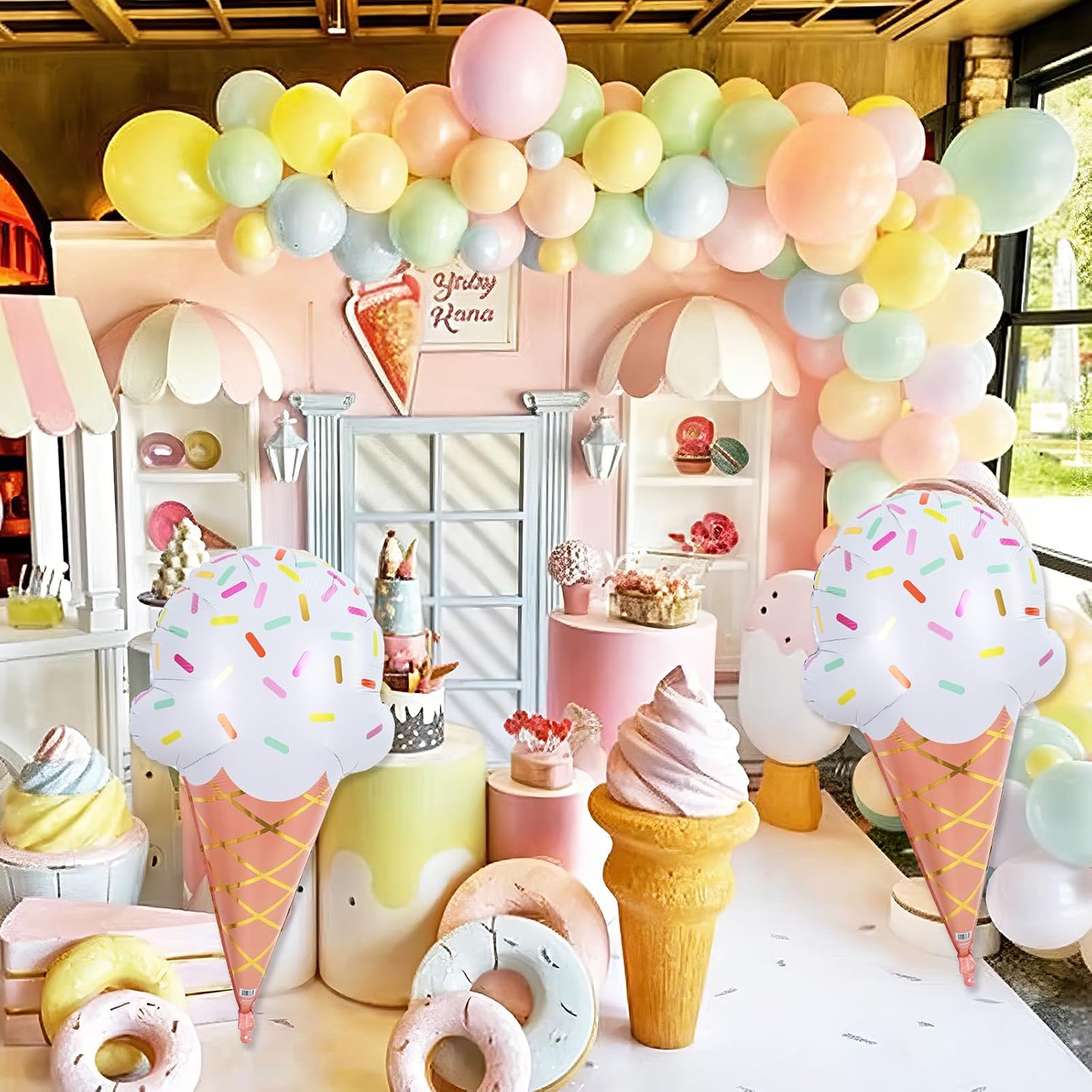 Thumbnail 6 de 32 Inch Ice Cream Cone Balloon Kit: Giant Sprinkle Foil Balloons (2-Pack) for Summer Parties