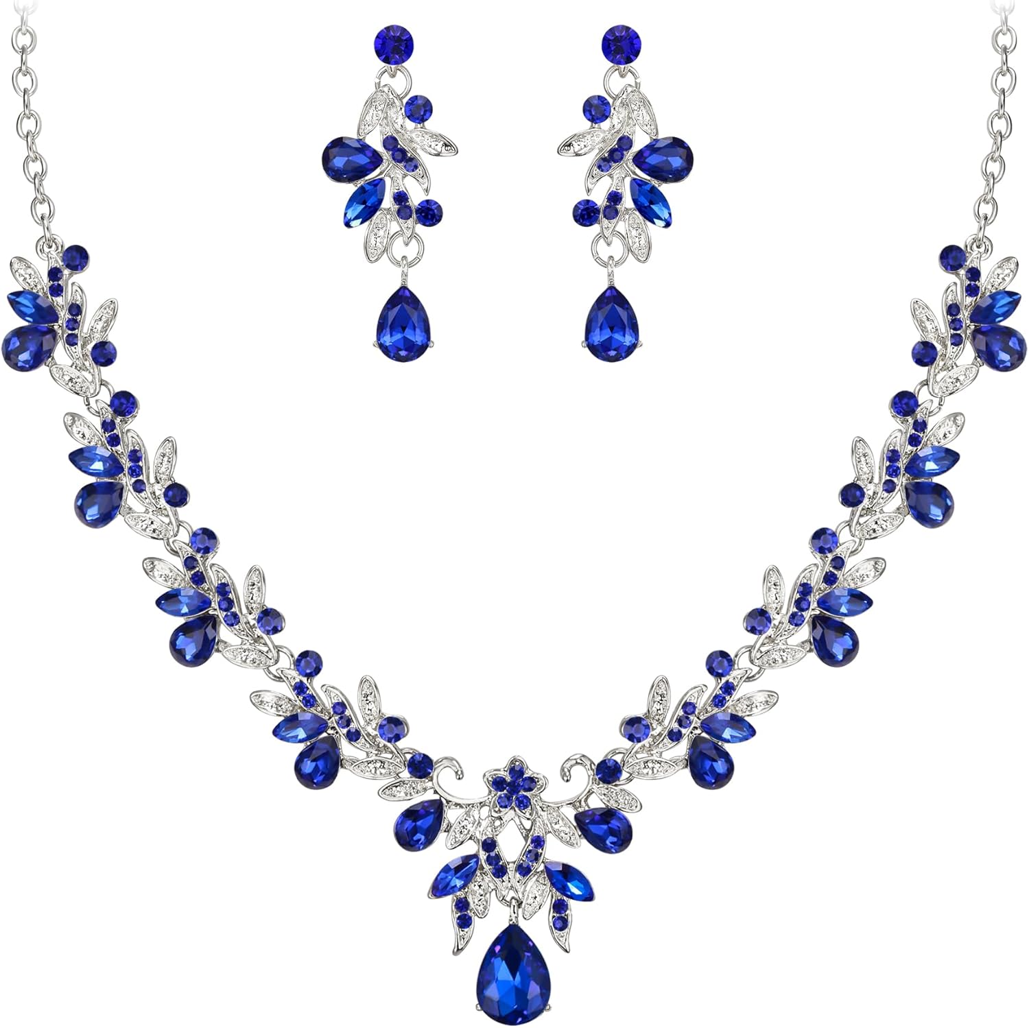 Thumbnail 4 de Parure bijoux de mariage Clearine : collier + boucles d’oreilles cristal feuille fleurs