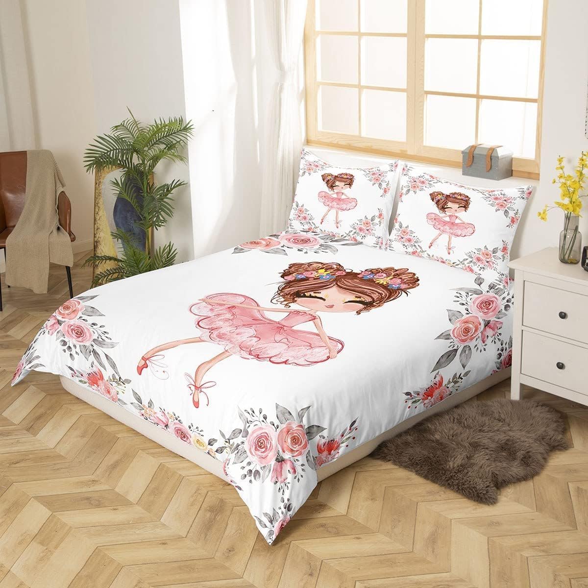 Detalle de Homewish Girls Ballet Bedding Set – King Size (3-Piece) with Dainty Ballet Dancer Print