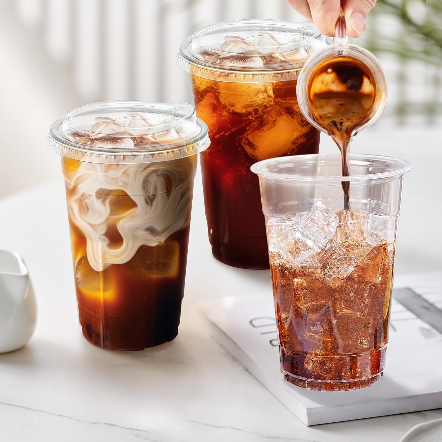Thumbnail 4 de Clawsoff 20 oz Clear Plastic Cups with Lids (100 Pack) — Sturdy, Leak-Resistant, BPA-Free for Cold Beverages