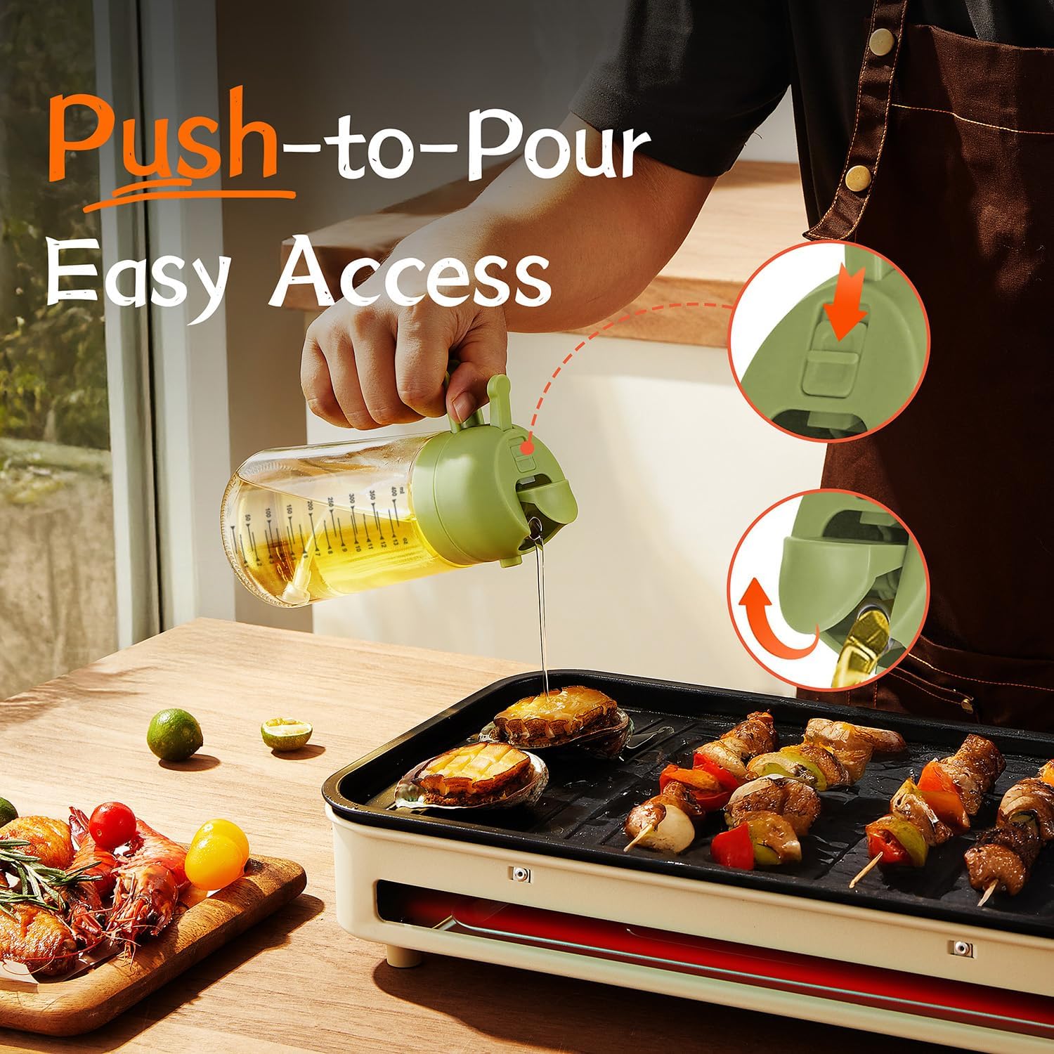 Detalle de TrendPlain 16oz/470ml Glass Olive Oil Sprayer for Cooking (2-in-1 Spray & Pour) — Green