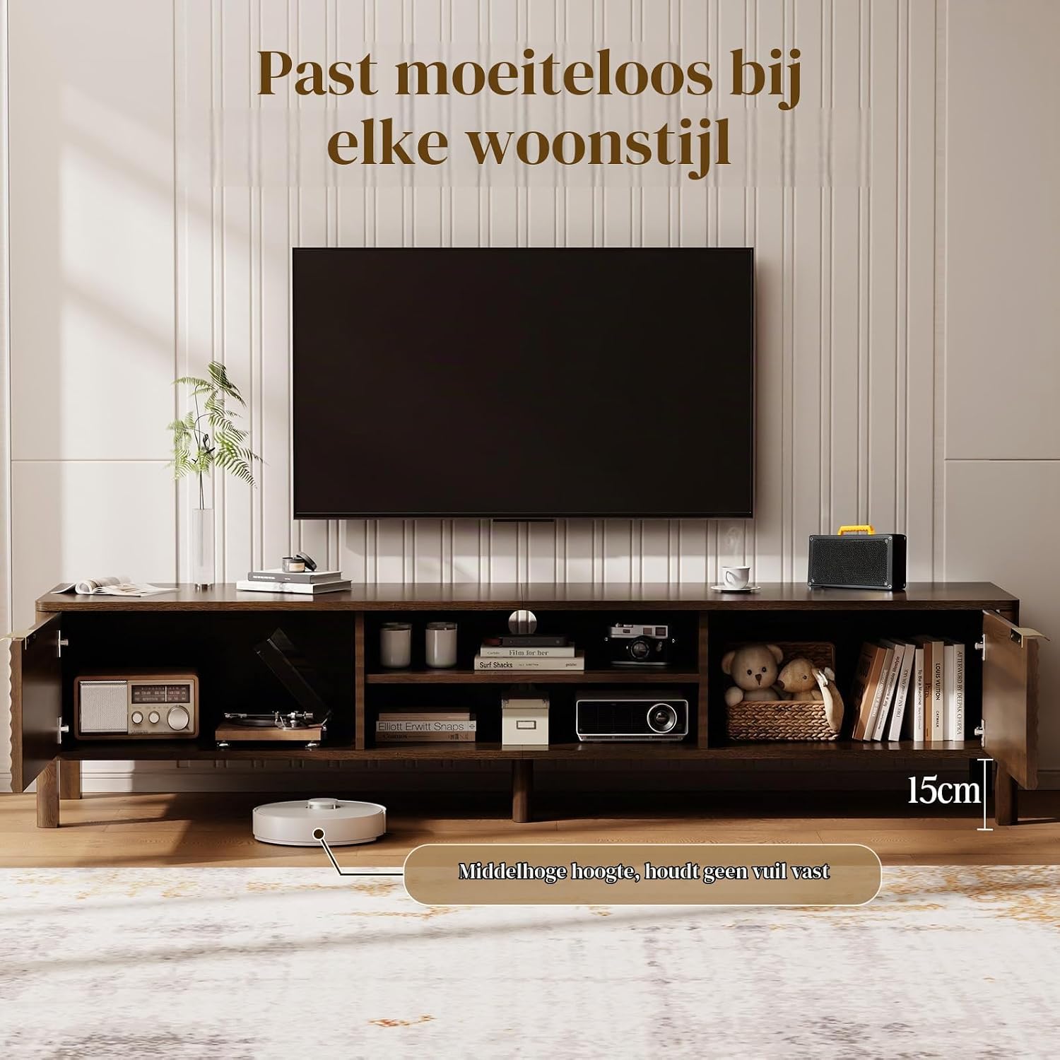 Detalle de IKALIFE BND80410 tv-lowboard 180 cm in bruin met opbergruimte