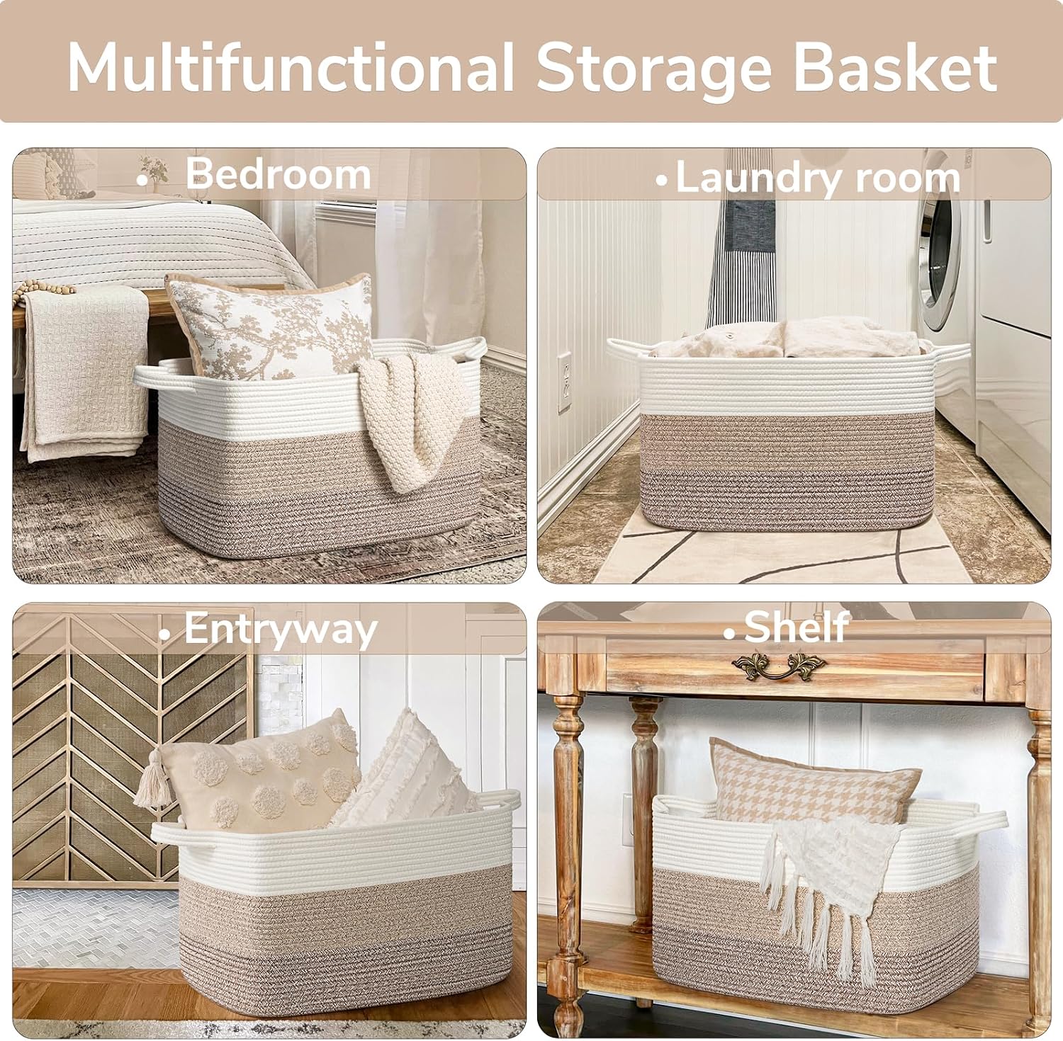 Detalle 2 de Goodpick woven-Lsquare3pin light brownGoodpick Cotton Rope Storage Basket, 70 L