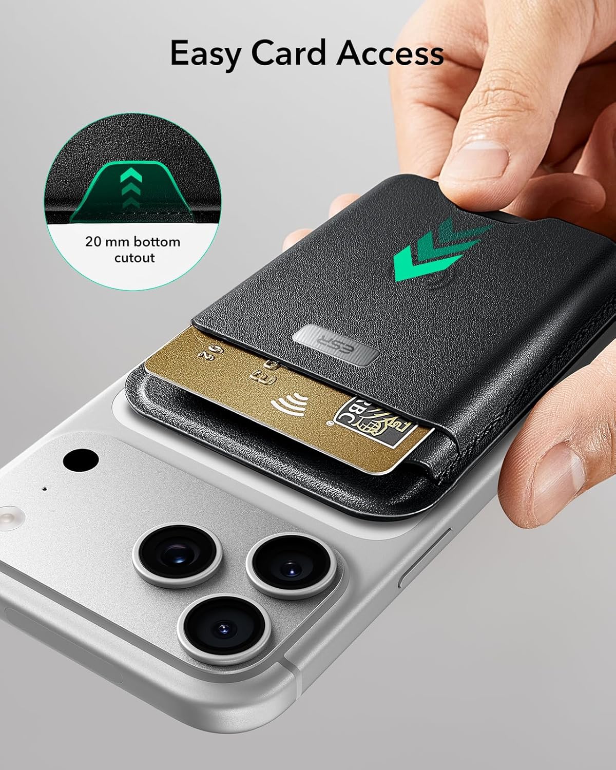 Detalle de Porte-cartes MagSafe ESR avec Localisation et RFID — 5 cartes, noir