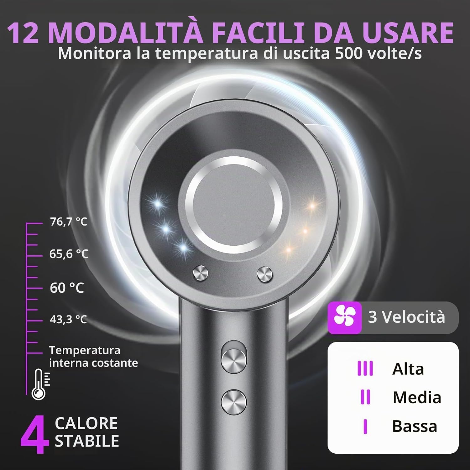 Thumbnail 6 de Asciugacapelli Professionale Ionico AOWOKA con Diffusore e Beccuccio Magnetici – 160.000 giri/min