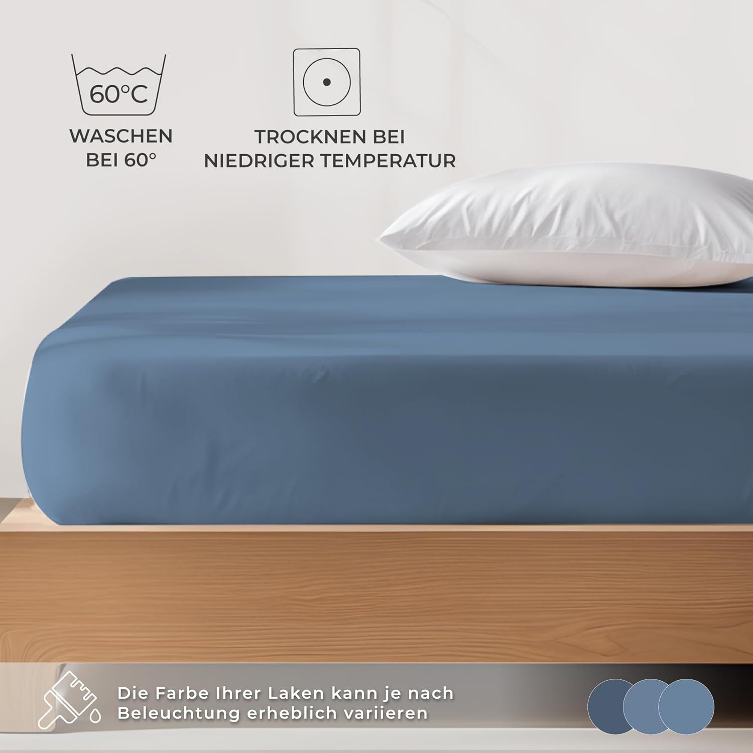 Thumbnail 5 de Dreamzie Premium Spannbettlaken 180x200 cm bis 200x200 cm – Blau, 100% Bio-Baumwolle, 150 g/m², GOTS & OEKO-TEX