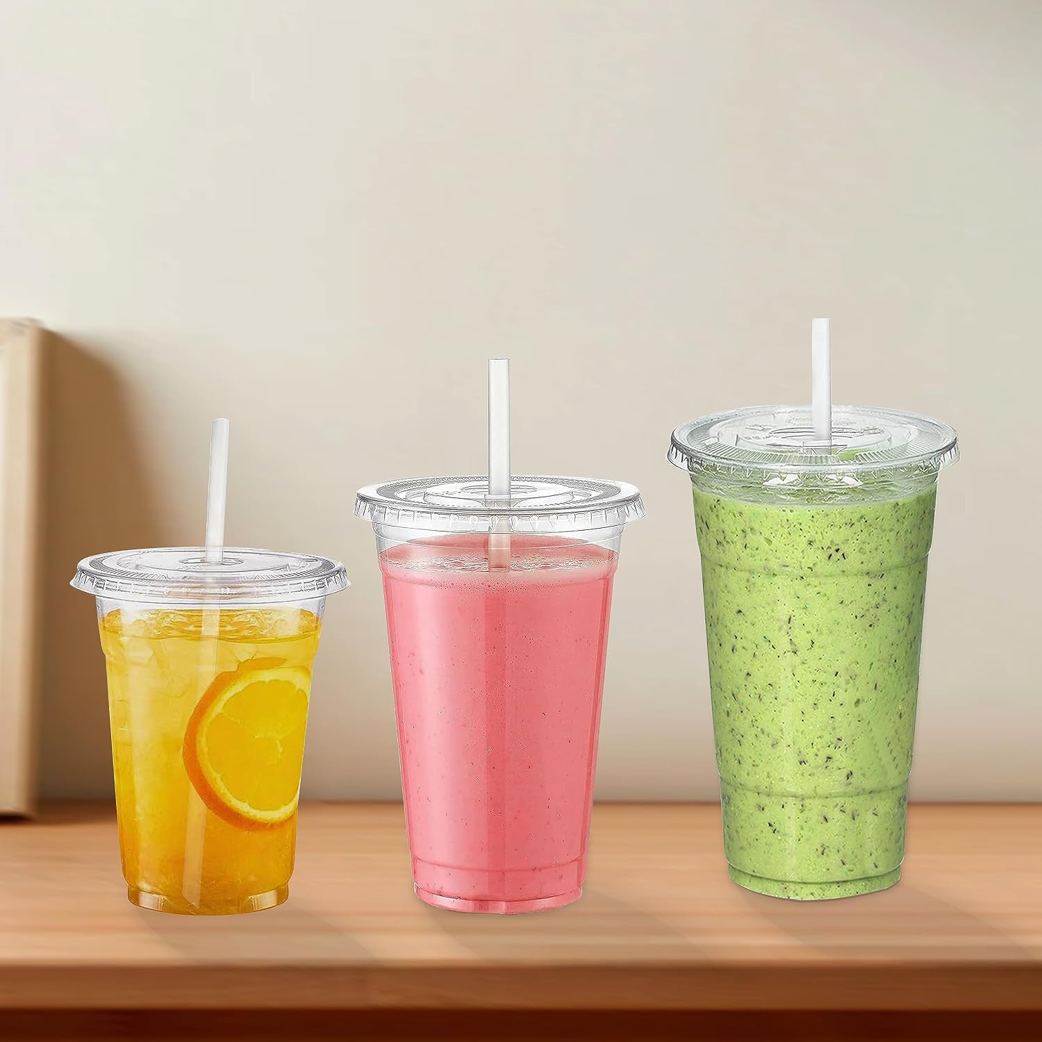 Thumbnail 2 de TashiBox 24 oz Plastic Cups with Flat Lids, Straws, and Meal-Prep Capabilities — 100 Sets