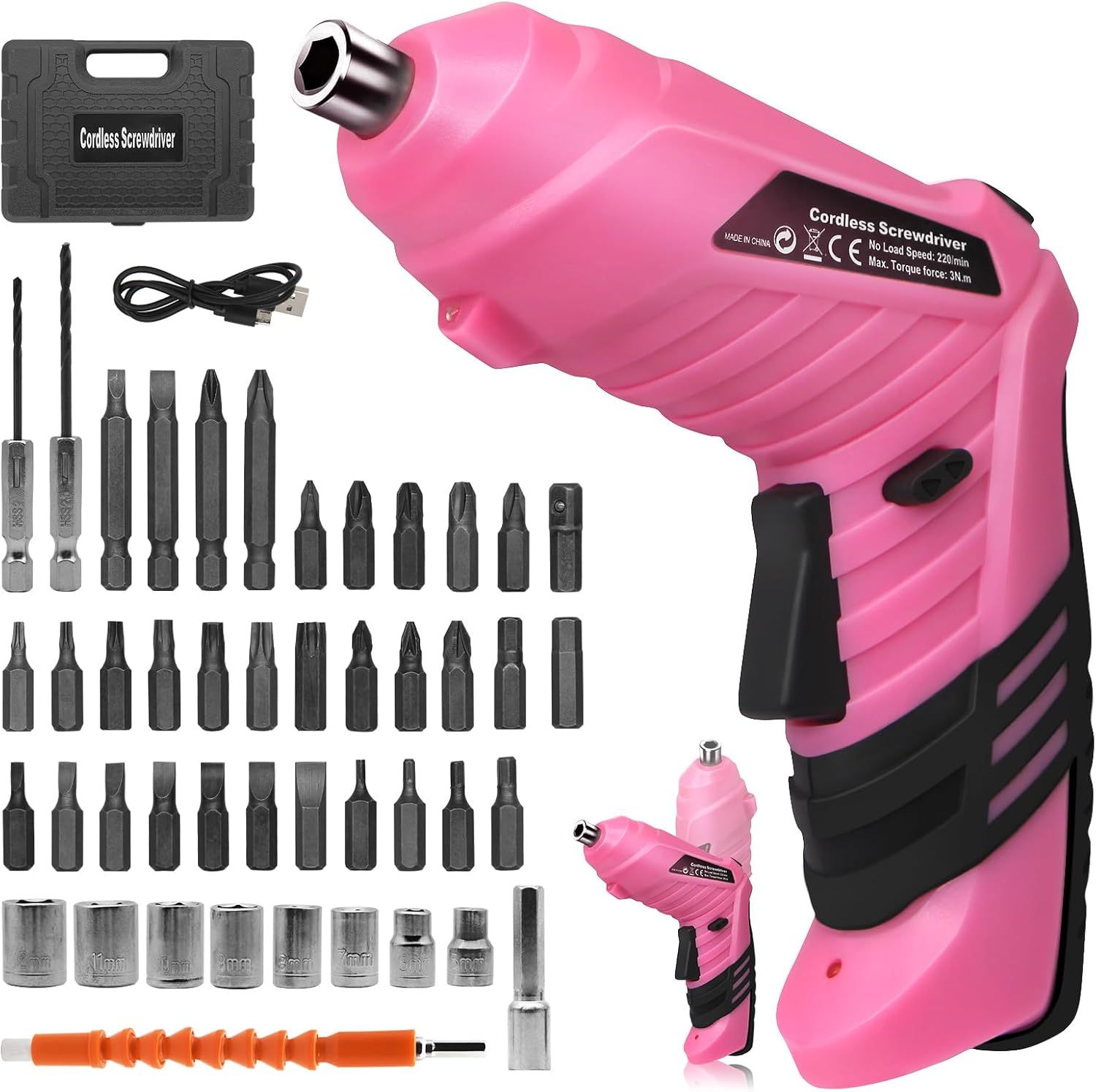 Electric Drill Screwdriver 49-in-1: Portable Cordless Set with LED, 2-Position Handle and USB Charging
