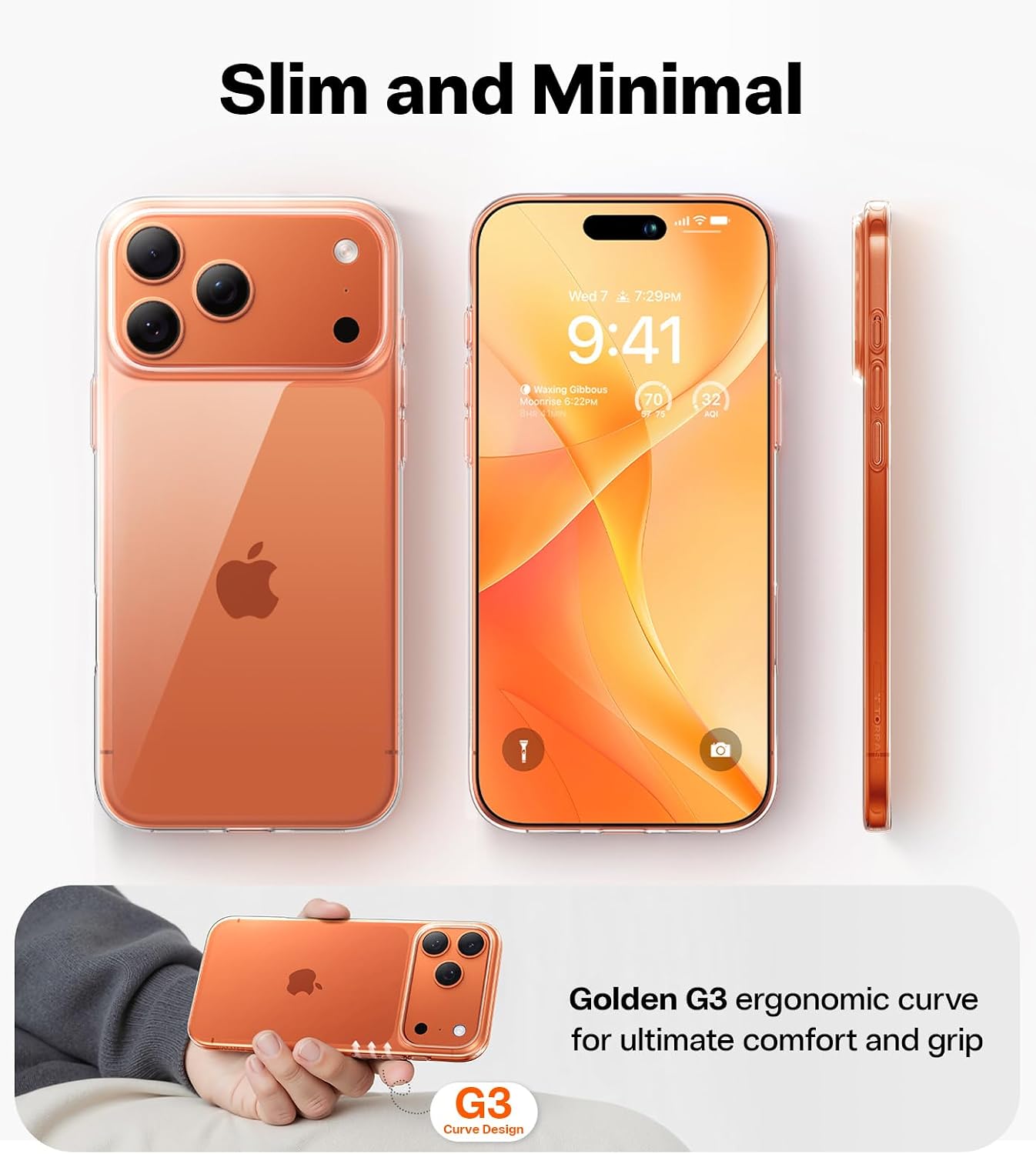 Detalle de TORRAS Slim Fit Case for iPhone 17 Pro Max — Ultra Thin, Clear
