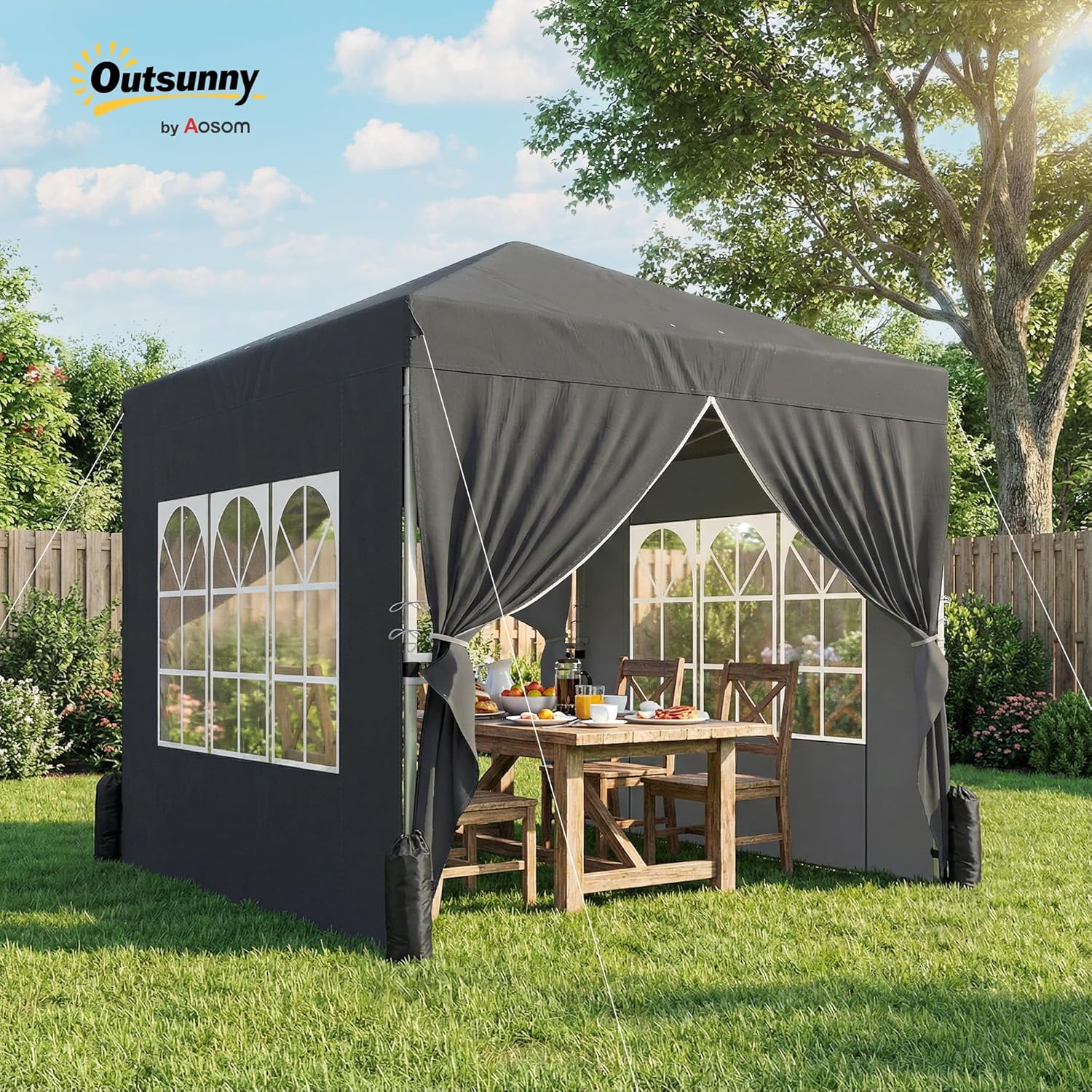 Thumbnail 1 de Outsunny tonnelle de jardin pop-up 2,5 x 2,5 m réglable en hauteur avec 4 parois latérales et protection UV50+
