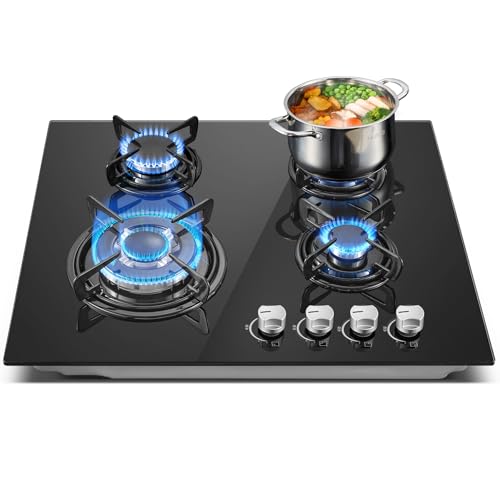 Detalle de TopStrong Piano Cottura a Gas 4 Fuochi in Vetro Nero – 8060 W, FFD, NG/LPG