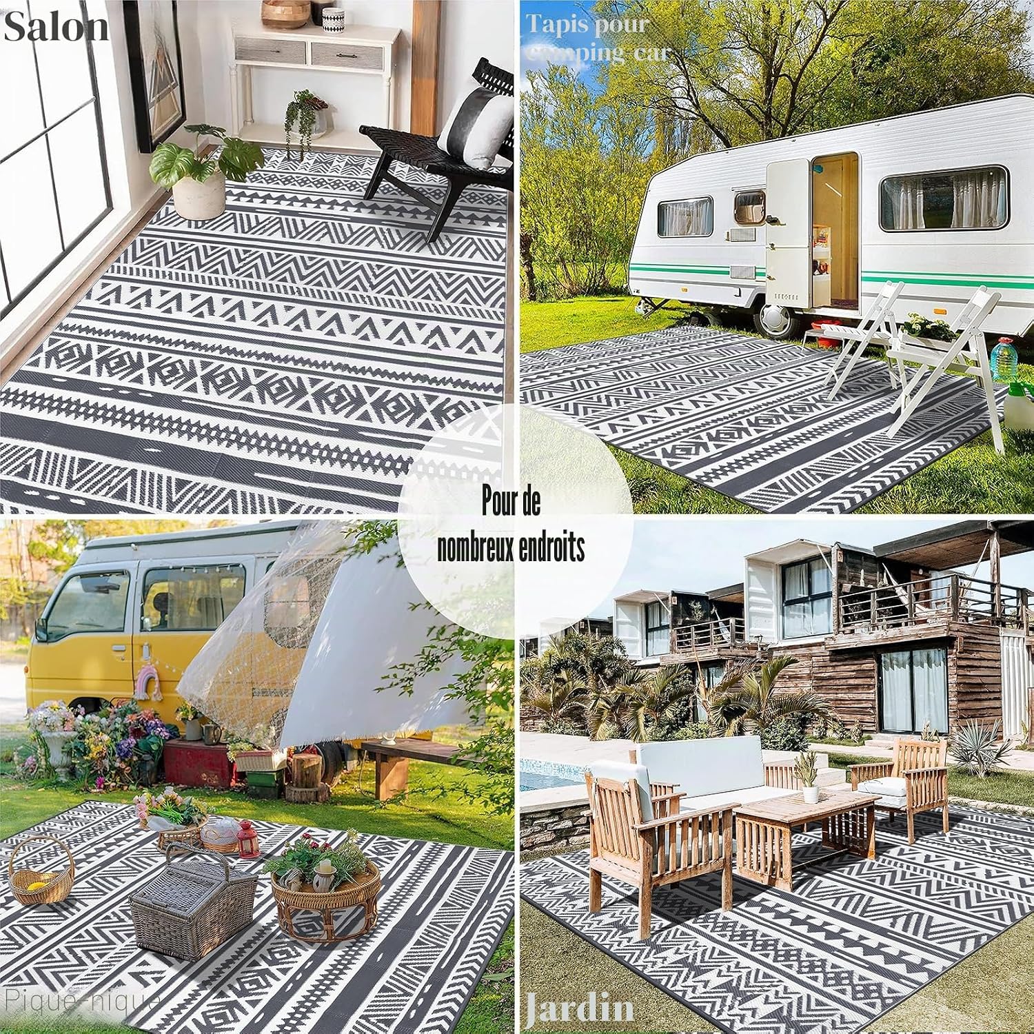 Thumbnail 6 de Tapis d’extérieur réversible Enyhom 270 x 360 cm – Gris Plastique Durable, résistant UV et polyvalent