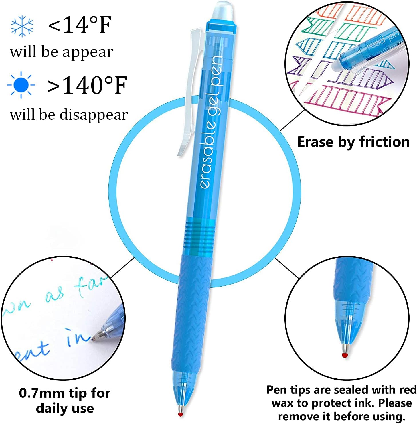 Detalle de Vanstek VanstekEGP18 Retractable Erasable Gel Pens, 18 Colors, 0.7 Fine Point