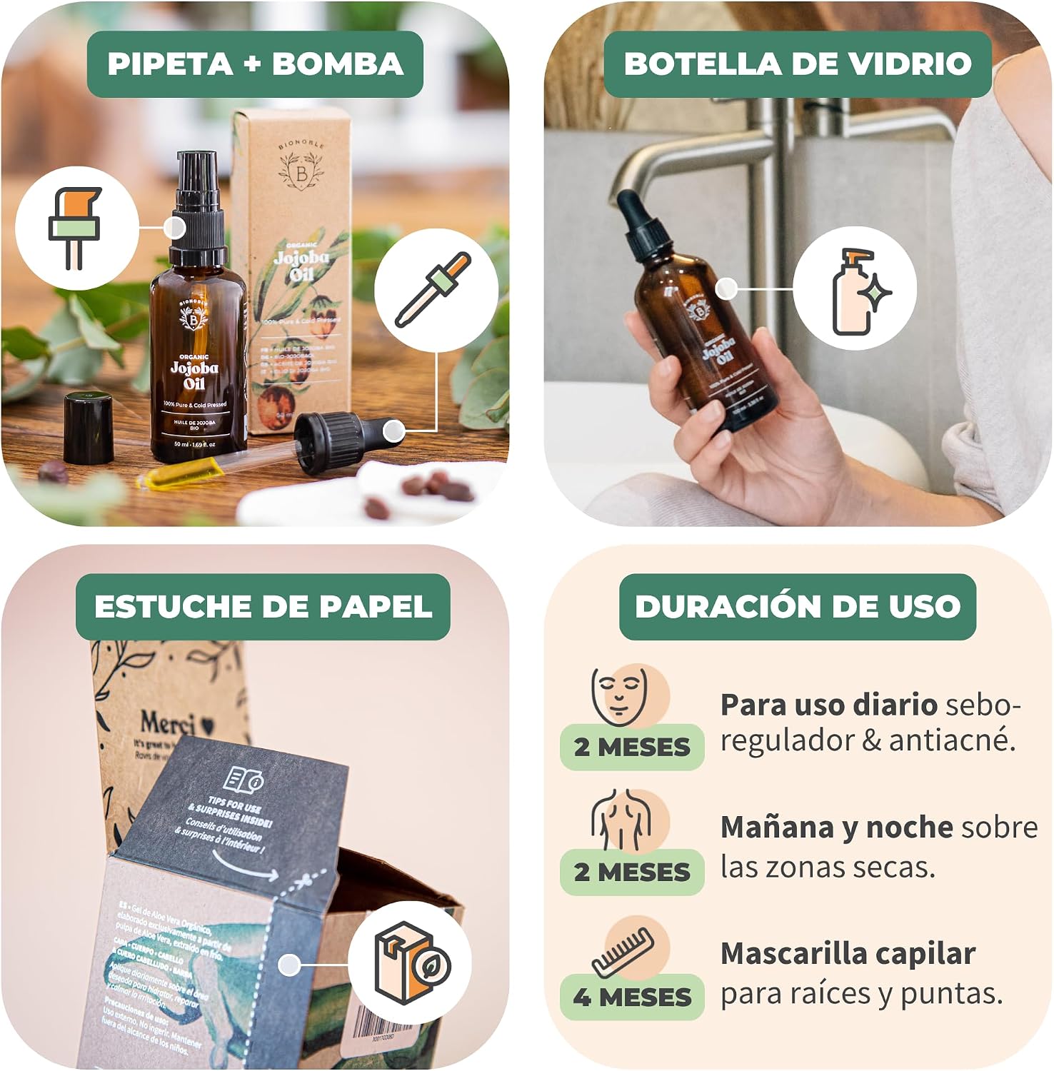 Thumbnail 3 de Bionoble Aceite de Jojoba Orgánico 50ml 🌿 Para Rostro, Cuerpo y Cabello