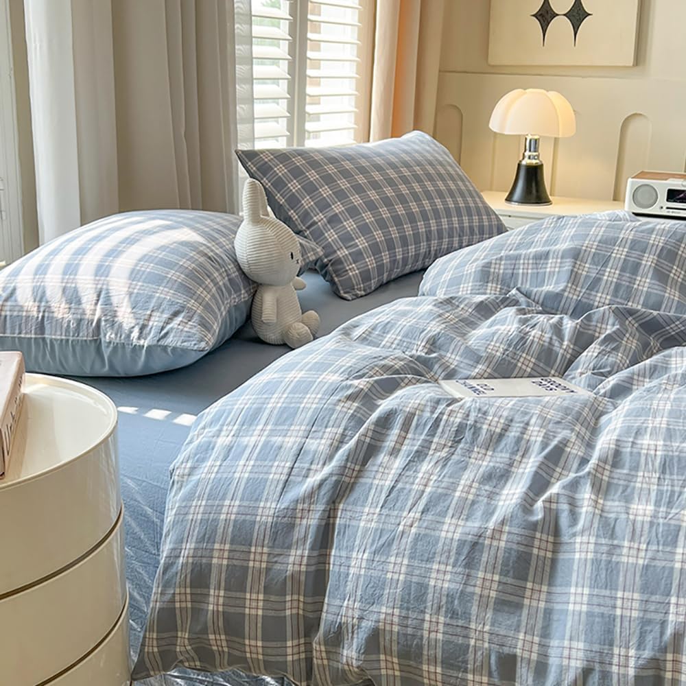 Thumbnail 5 de Covebett Housse de couette 140x200 à carreaux vichy bleu moderne avec fermeture éclair et taie 65x65