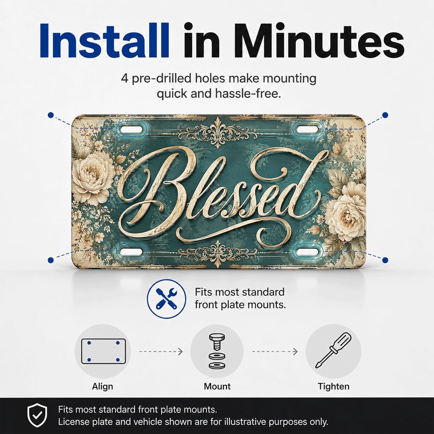 Detalle 2 de Blessed Floral Aluminum License Plate 6 x 12 Inch