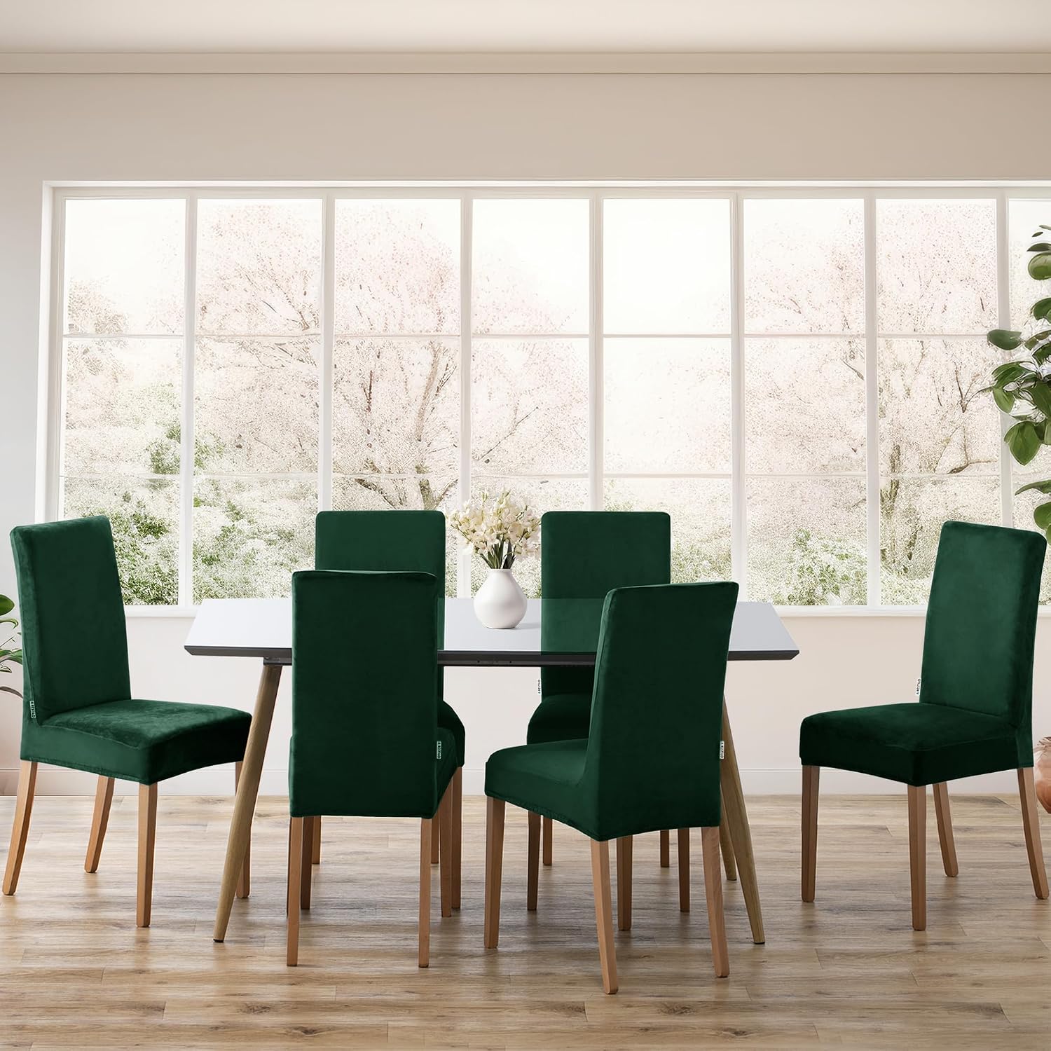 Thumbnail 1 de RESTILO stoelhoezen voor eetkamerstoelen, stretch, flessengroen, set van 4