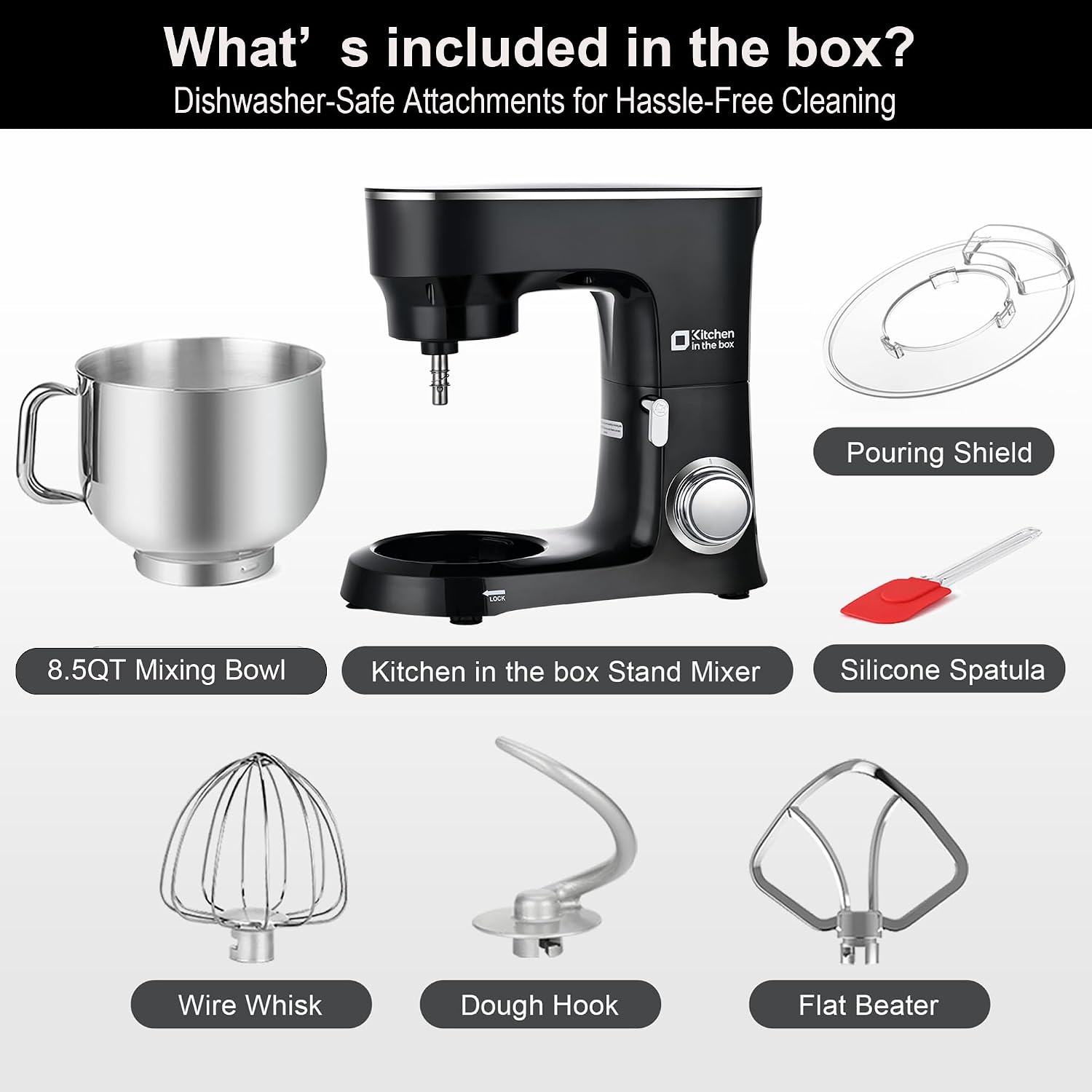 Thumbnail 6 de Kitchen in the box Stand Mixer, 8.5 Qt, 900W, 10-Speed, Black