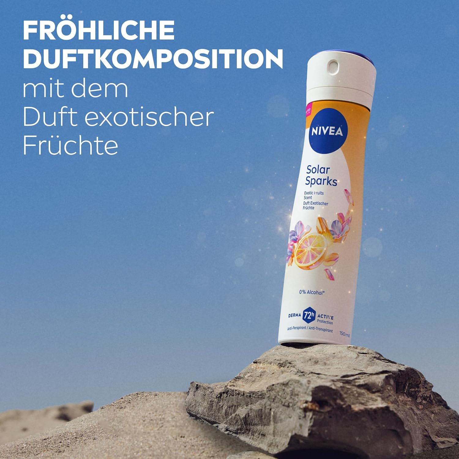 Detalle 2 de NIVEA Solar Sparks Limited Edition Deospray – 72h Anti-Transpirant, fruchtiger Duft, 150 ml