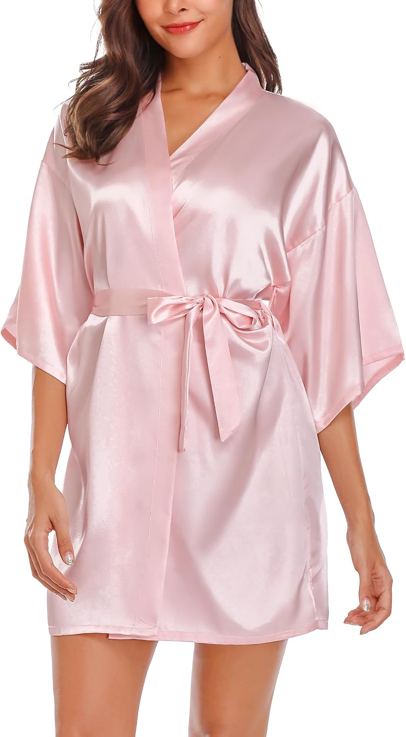 Wikoan Peignoir de Bain Femme Satin Robe de Chambre Kimono Court