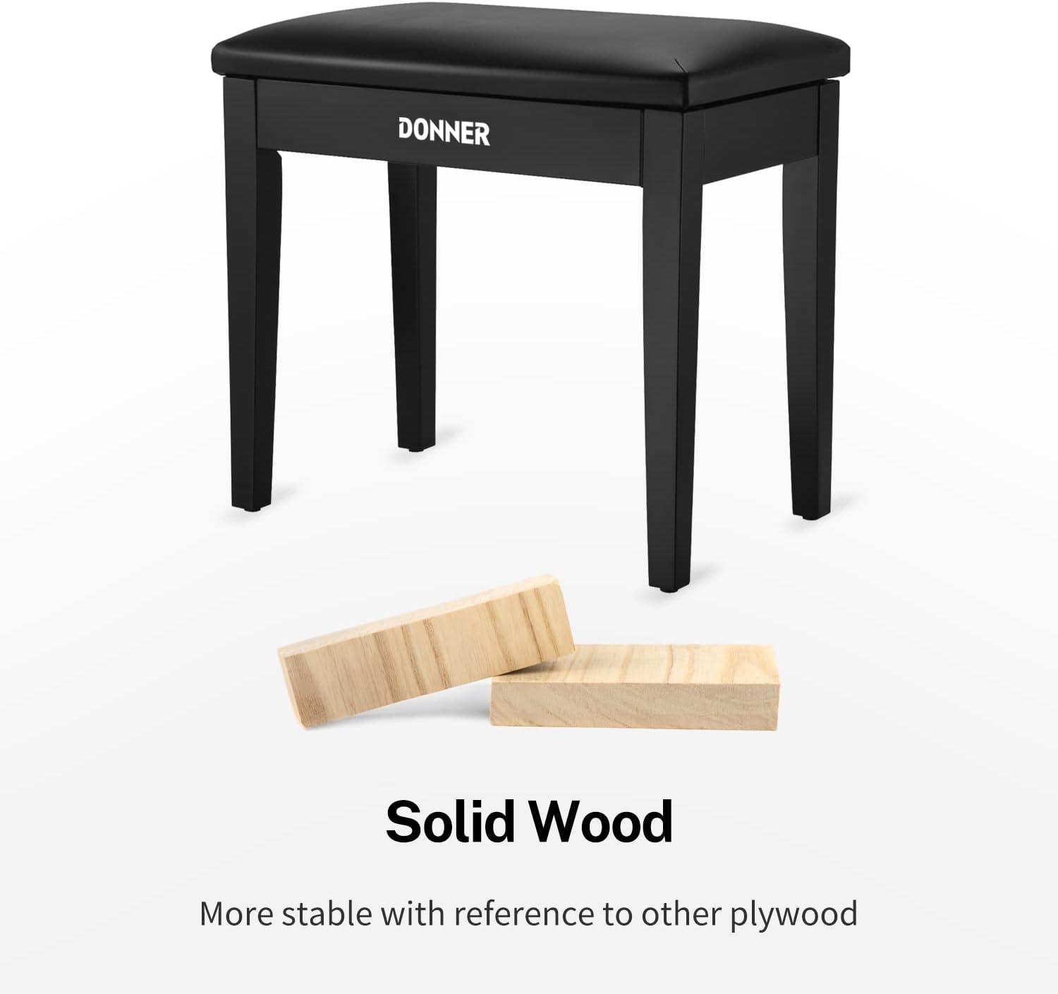 Detalle de Donner Piano Bench, Solid Wood