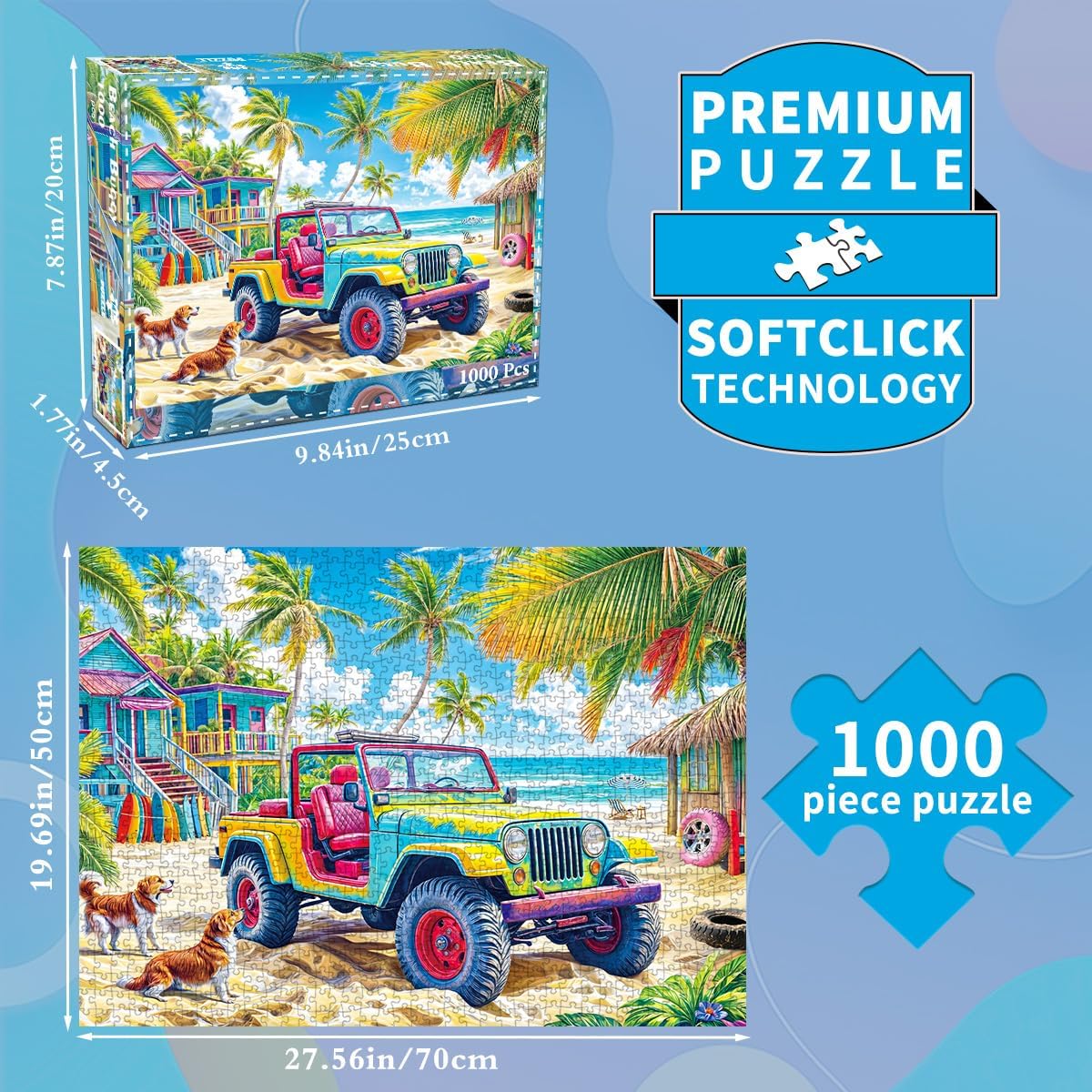 Detalle 2 de HUADADA Colorful Beach Buggy 1,000-Piece Jigsaw Puzzle with Poster