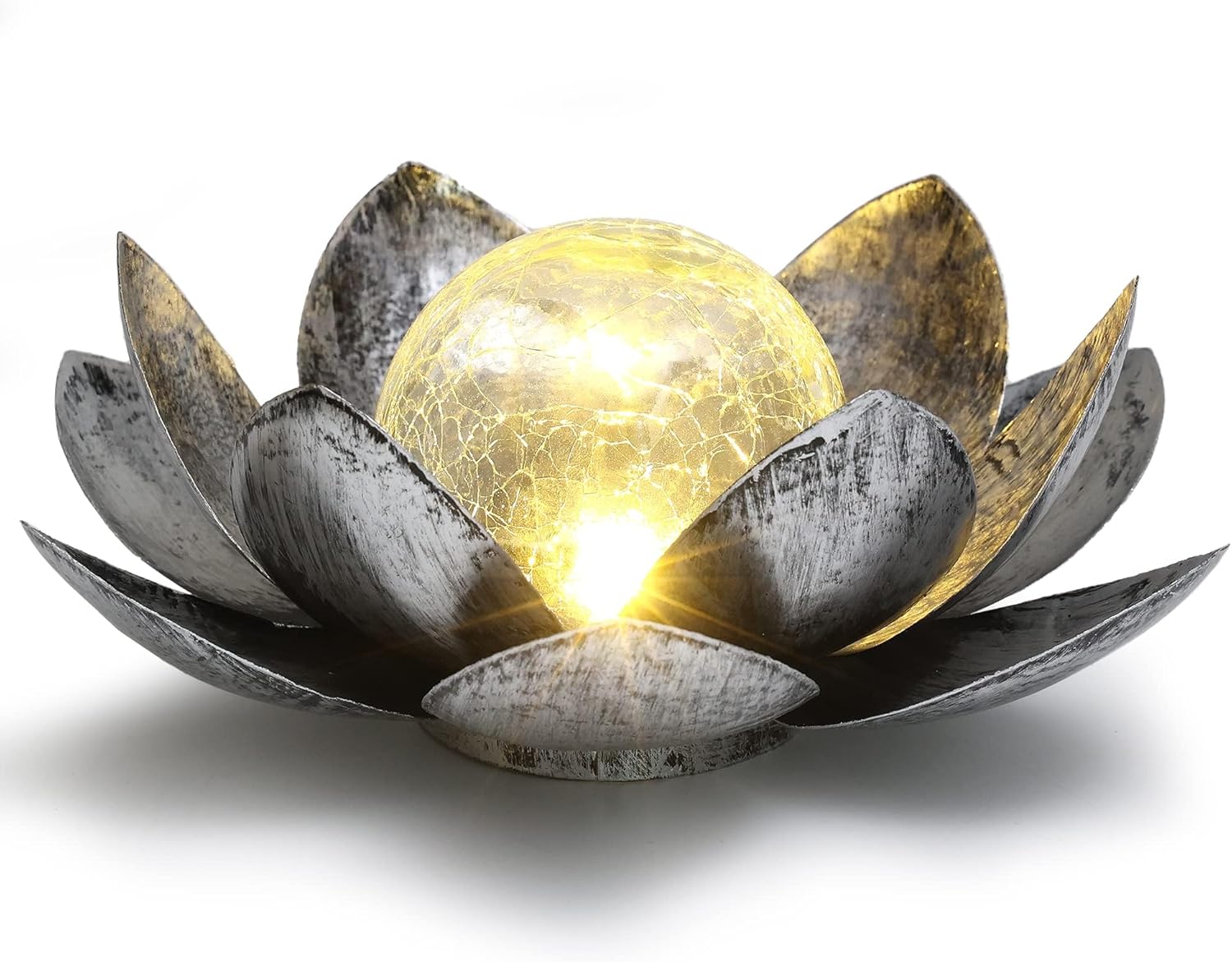 Thumbnail 4 de FLOWood Solar-Lampions Lotus für Außenbereich – Crack-Glas Kugel in Silber