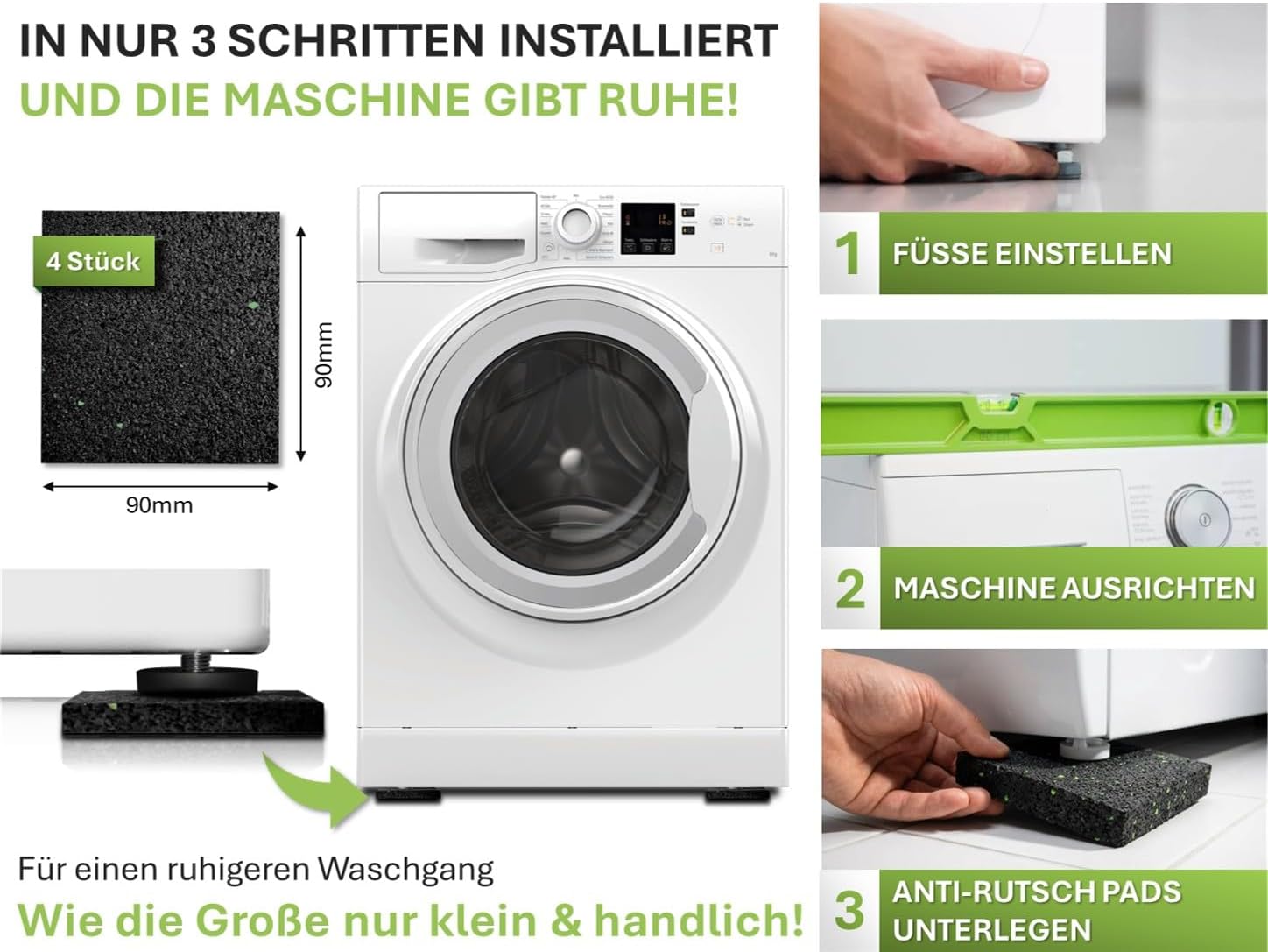 Thumbnail 2 de CLARE Premium Schwingungsdämpfer – rutschfeste Unterlage für Waschmaschine & Trockner (90 x 90 mm)