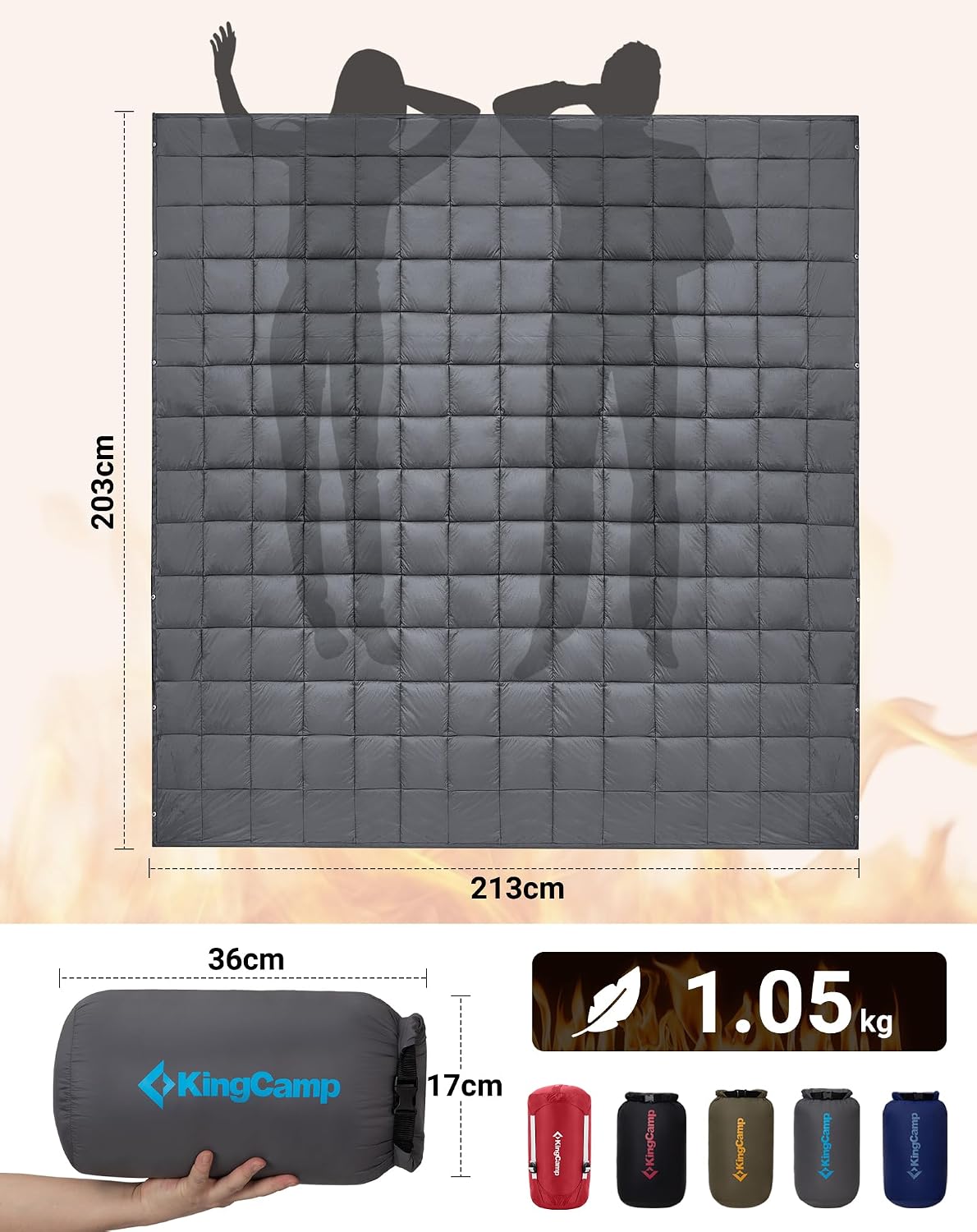 Detalle de KingCamp Coperta termica ultra leggera multifunzionale: calda e compatta per outdoor