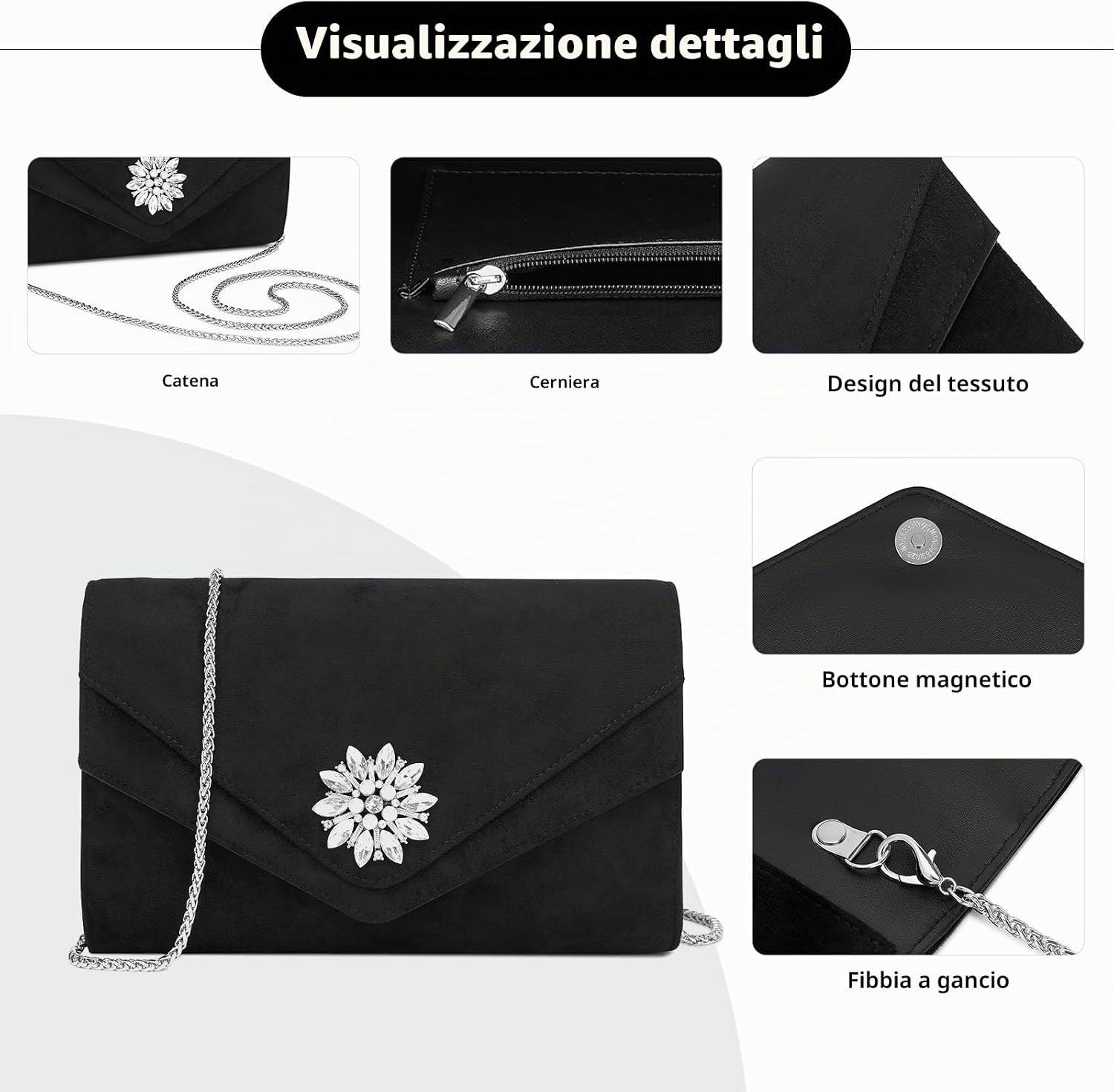 Thumbnail 2 de Miss Lulu Pochette Clutch Donna: pochette elegante in ecopelle scamosciata per cerimonie e serate