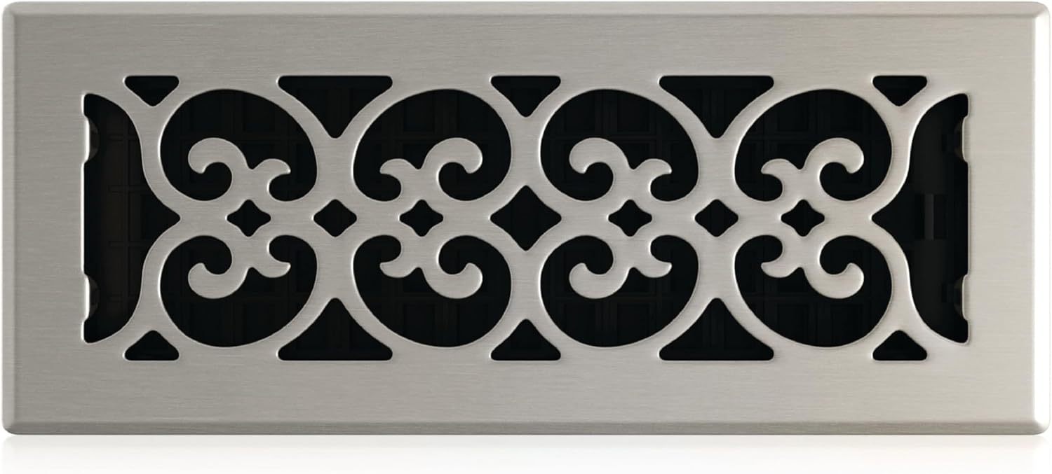 Thumbnail 6 de Decor Grates SPH410-NKL Scroll Floor Register, 4x10, Brushed Nickel Finish