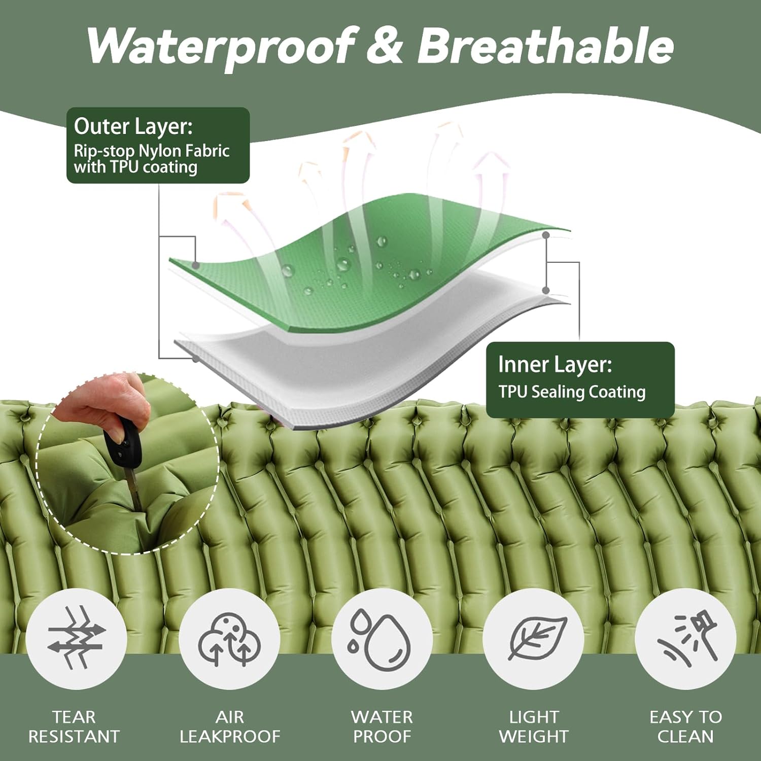 Thumbnail 3 de Pretyw Sleeping Pad for Camping – Ultralight 4-Inch Thick with Built-In Pillow and Foot Pump