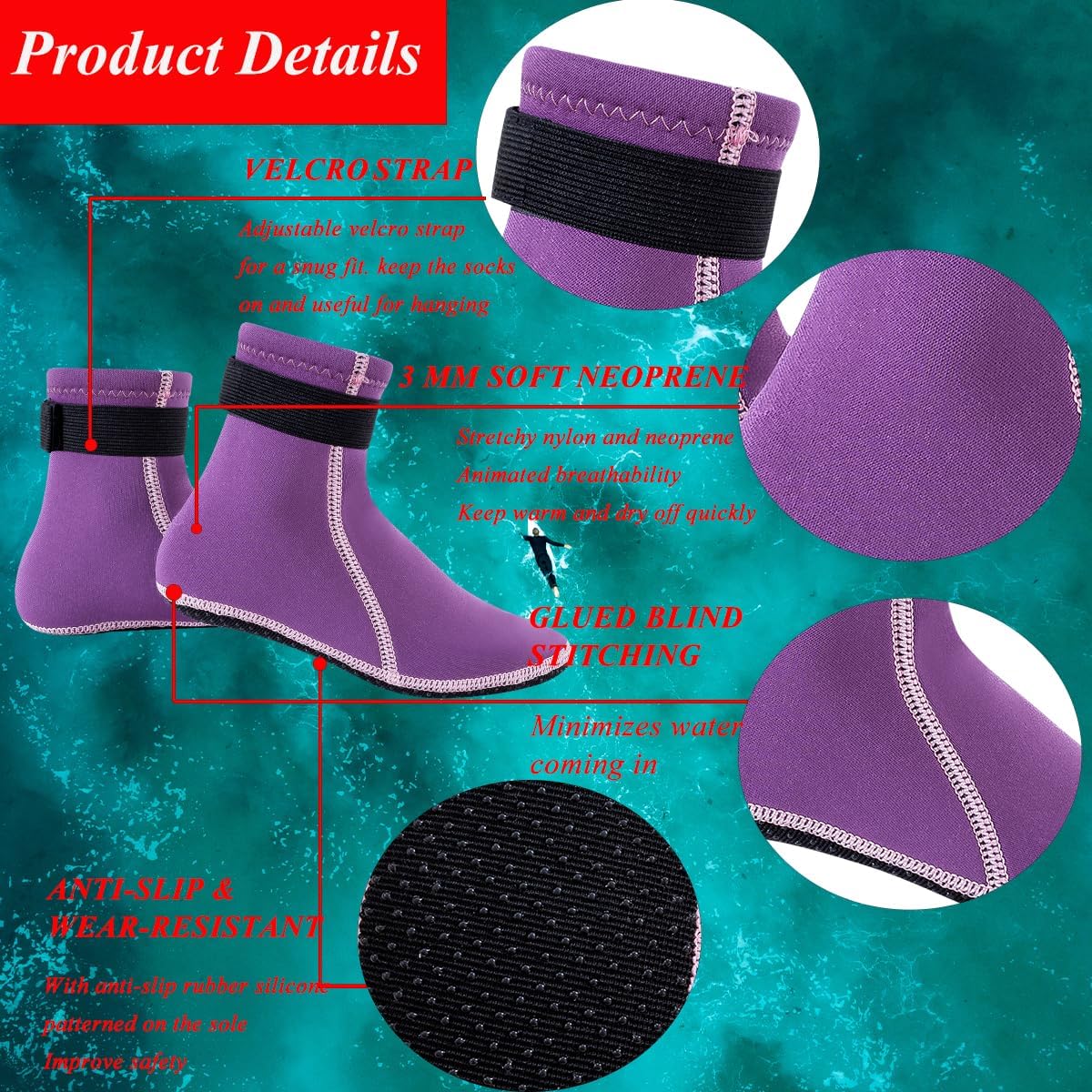Detalle de YDQUANI Kids Neoprene Socks 3mm Wetsuit Socks – Thermal Open Water Footwear for Boys and Girls