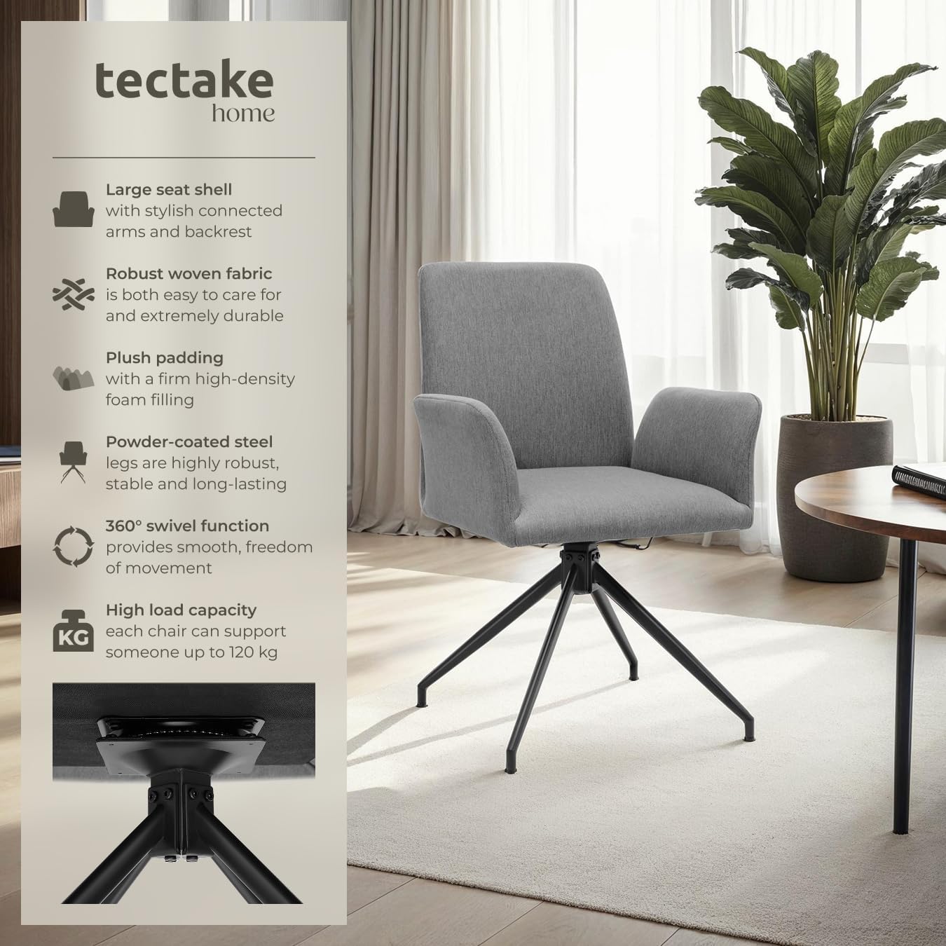 Detalle de tectake 406192 snurrstolar, 4-pack med vadderad sits och 360° rotation