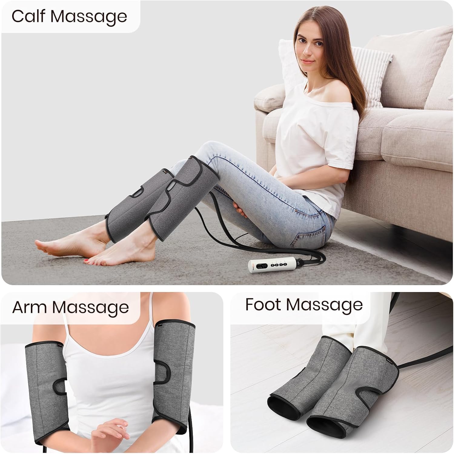 Detalle de SHINE WELL Air Compression Leg Massager with 3 Modes, 3 Intensities and Timer