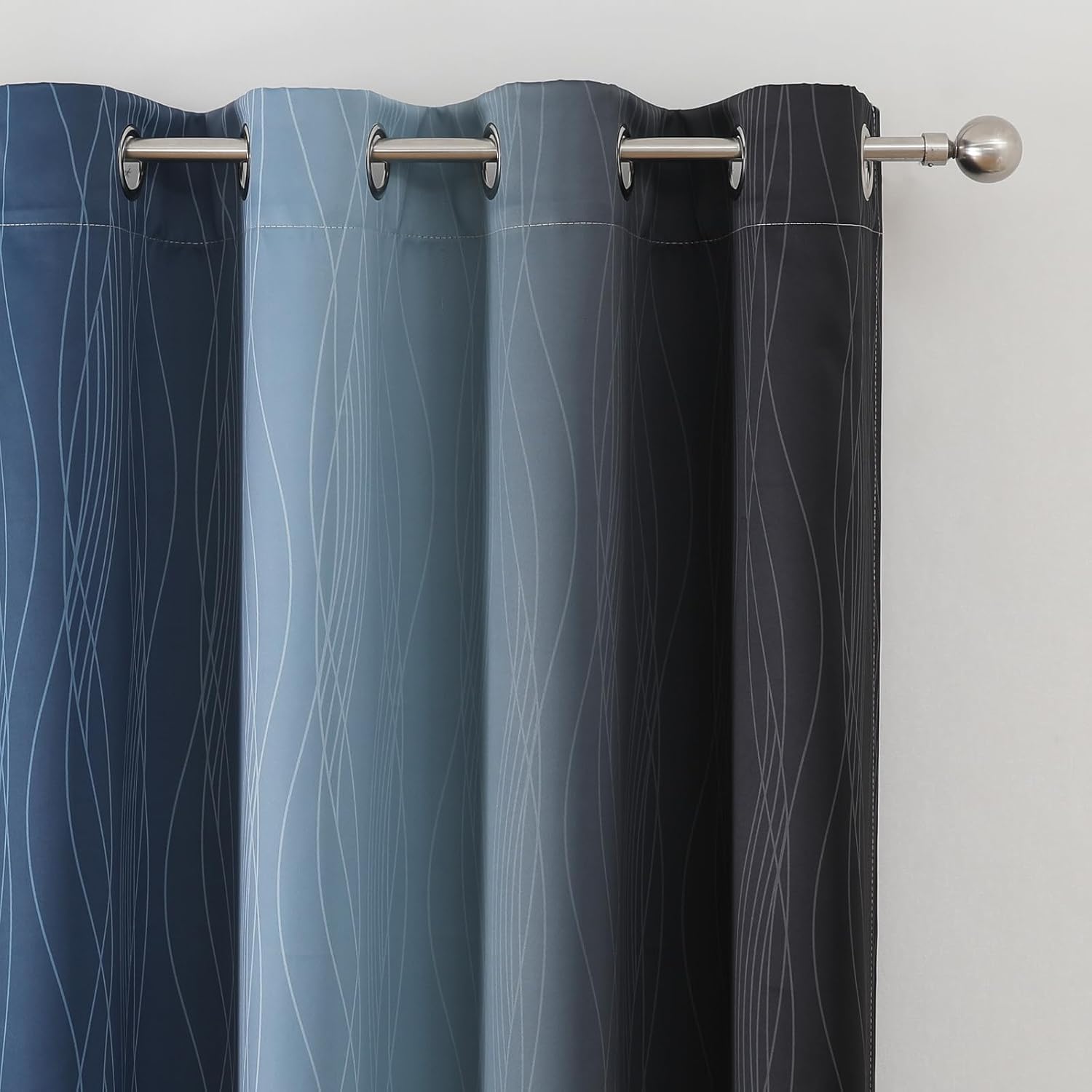 Thumbnail 3 de VEHEDE Gradient Navy Blue and Black Wave Blackout Curtains – 2 Panels, W52 x L63 Inch