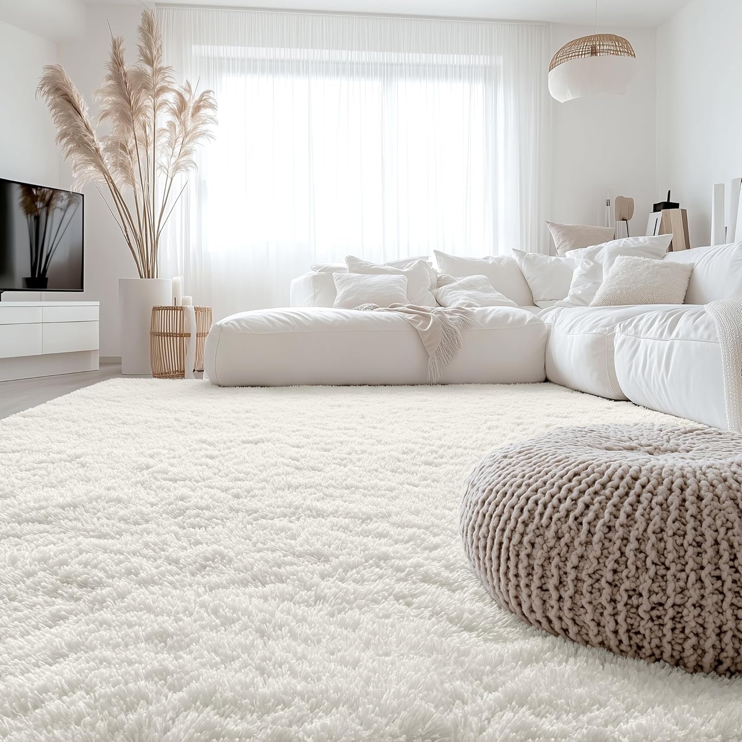 Thumbnail 6 de Homaxy Hochflor Flauschig Teppich mit Anti-Rutsch Unterseite (waschbar) in Creme – 60 x 100 cm