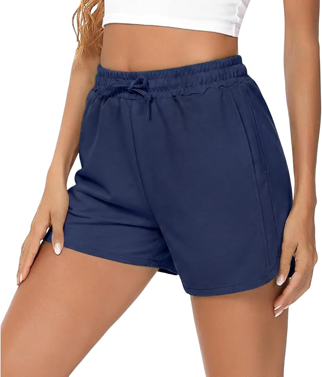 Demegimi Short de sport pour femmes avec 2 poches latérales – short de yoga respirant non transparent