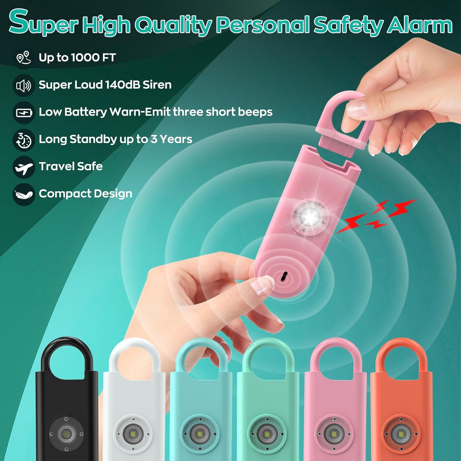 Detalle de Fauxomor Personal Safety Alarm for Women – 3 Pack (Pink, Blue & Black)