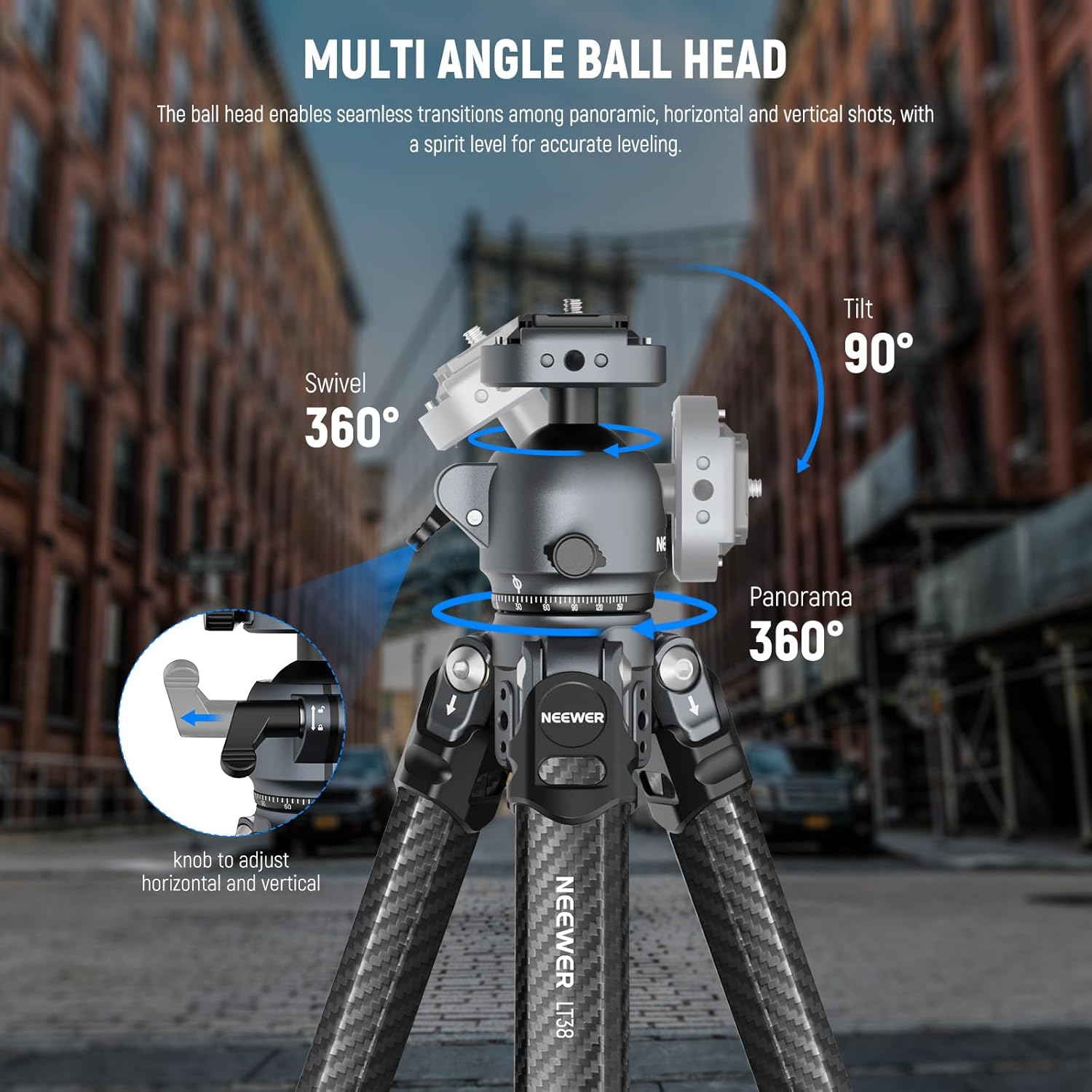 Thumbnail 4 de NEEWER LITETRIP LT38 61" carbon fibre travel tripod with 360° pan tilt ball head