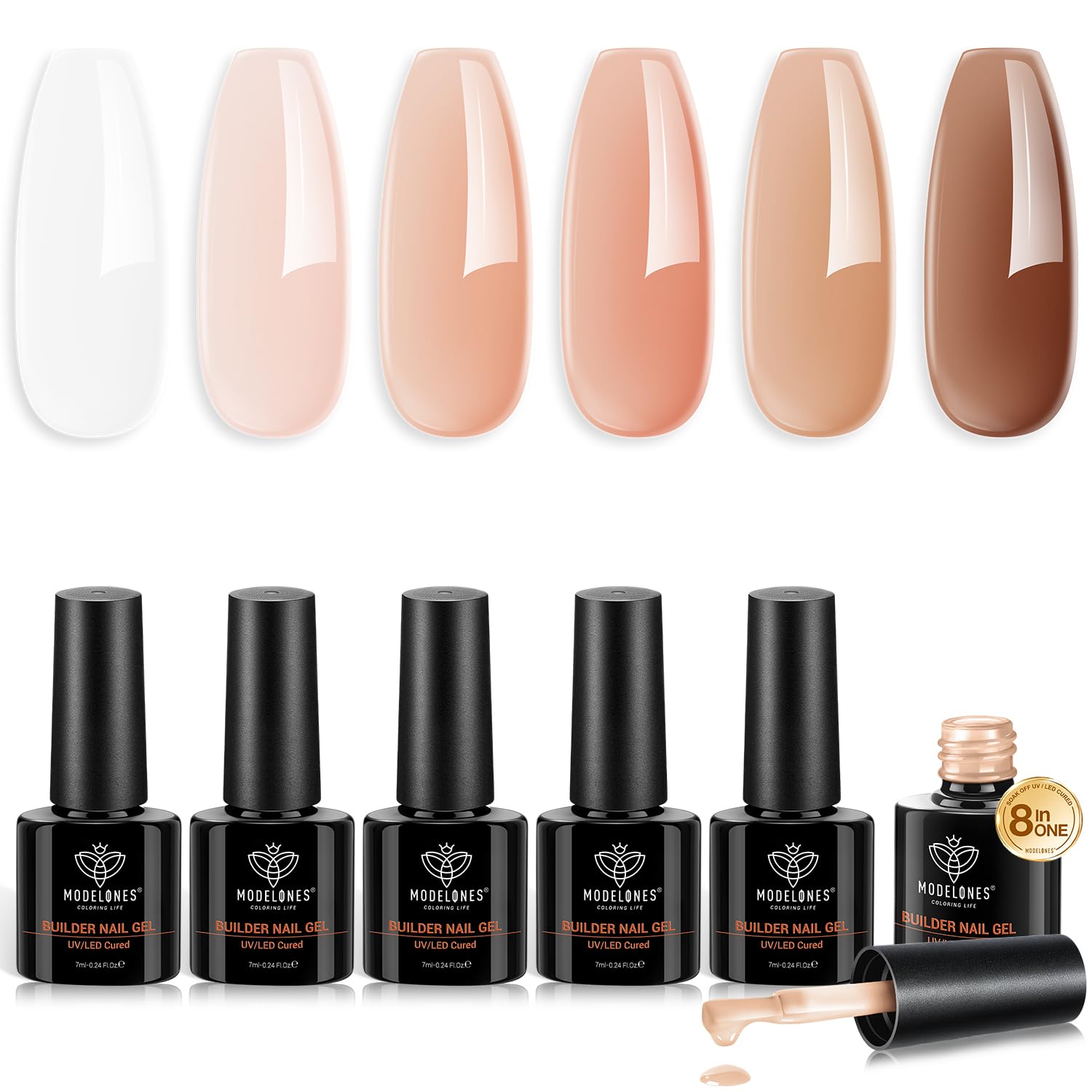 Detalle de modelones 8-in-1 Gel Nägel Builder-Gel mit 6 Nude-Farben (UV/LED) für Nagelverstärkung & Verlängerung