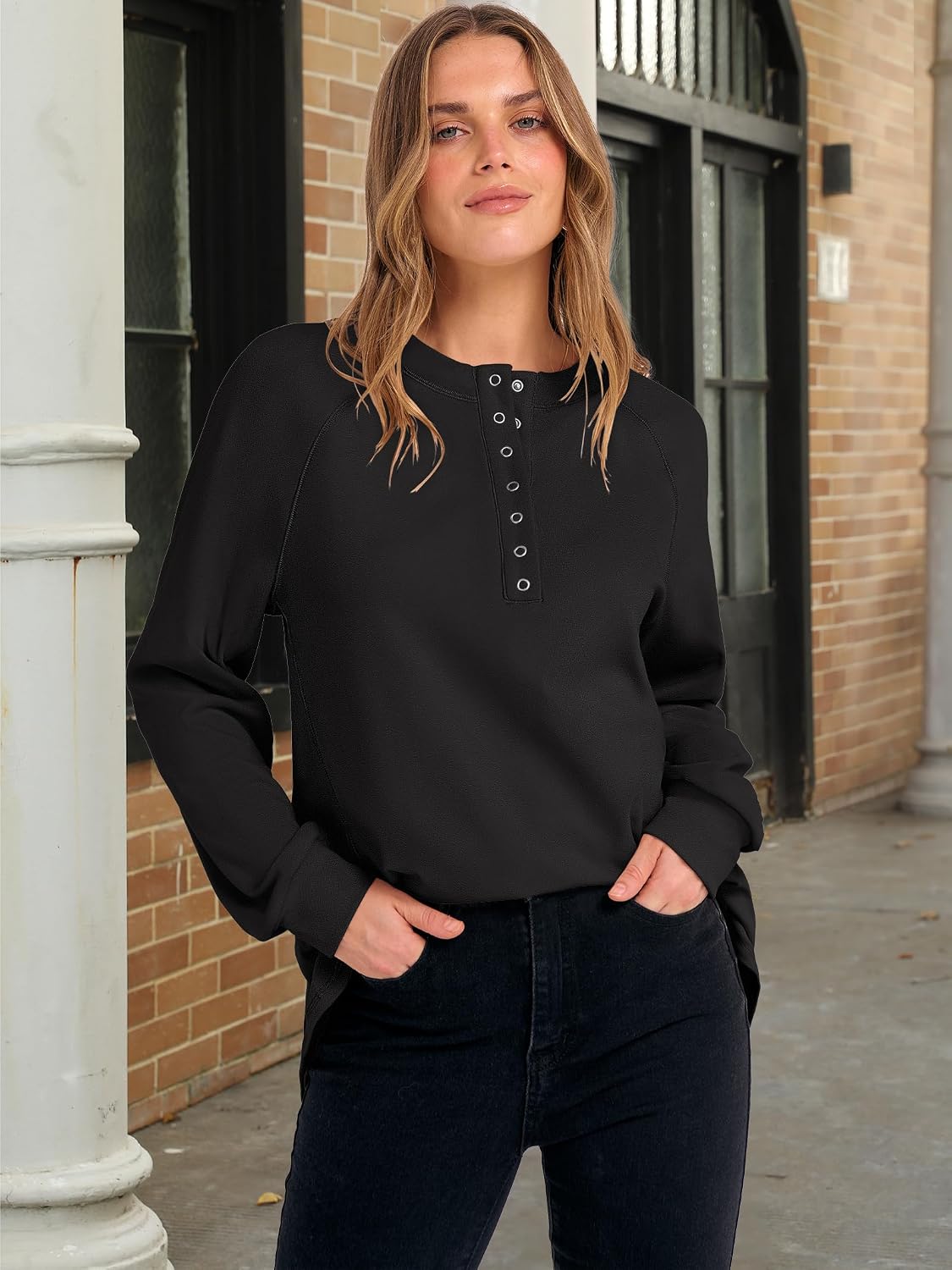 Thumbnail 6 de ANRABESS Women's Henley Tunic Sweatshirt, Polyester Blend