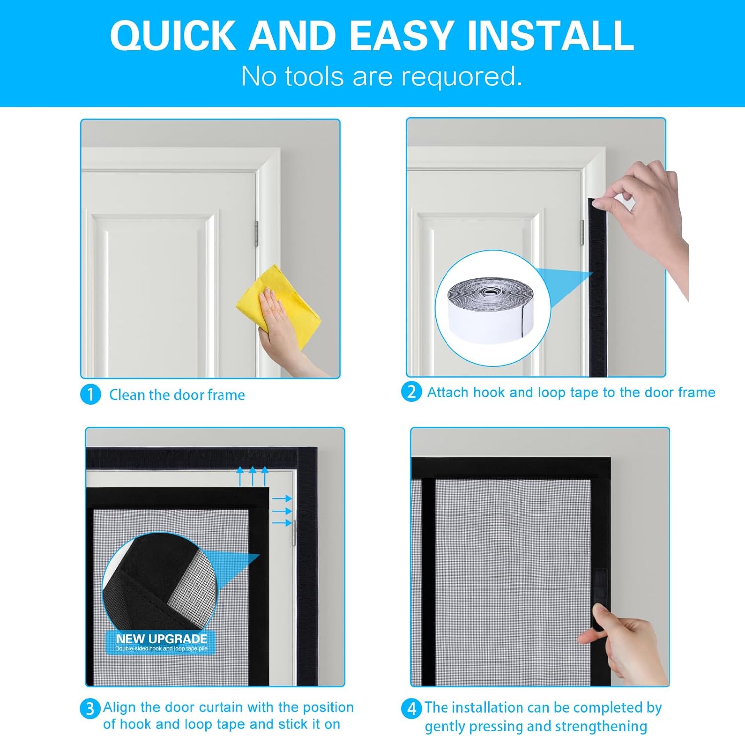 Thumbnail 5 de Fillis Magnetic Fly Screen Door Curtains 90x210cm – Mosquito Proof Fibreglass Mesh with Full Frame & Hook