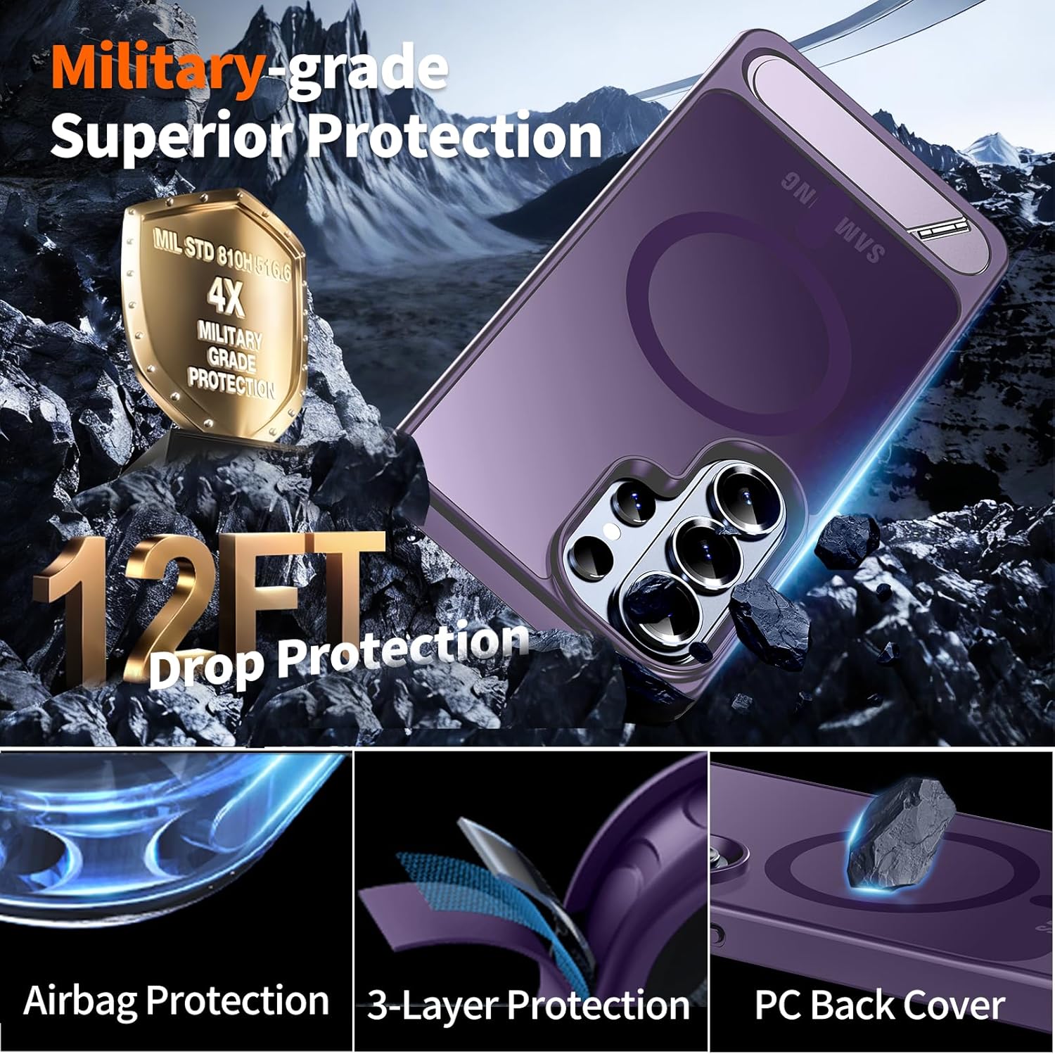 Detalle de H HUALELE Hualele Magnetic for Samsung Galaxy S26 Ultra Case with Built-in Metal Stand (MagSafe Compatible)