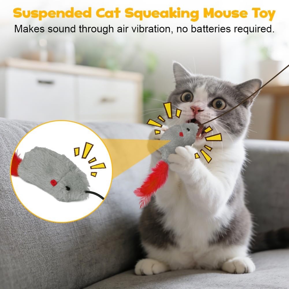 Thumbnail 3 de Adiwo 3 pièces souris jouet suspendue pour chat avec corde élastique et effets sonores (gris)