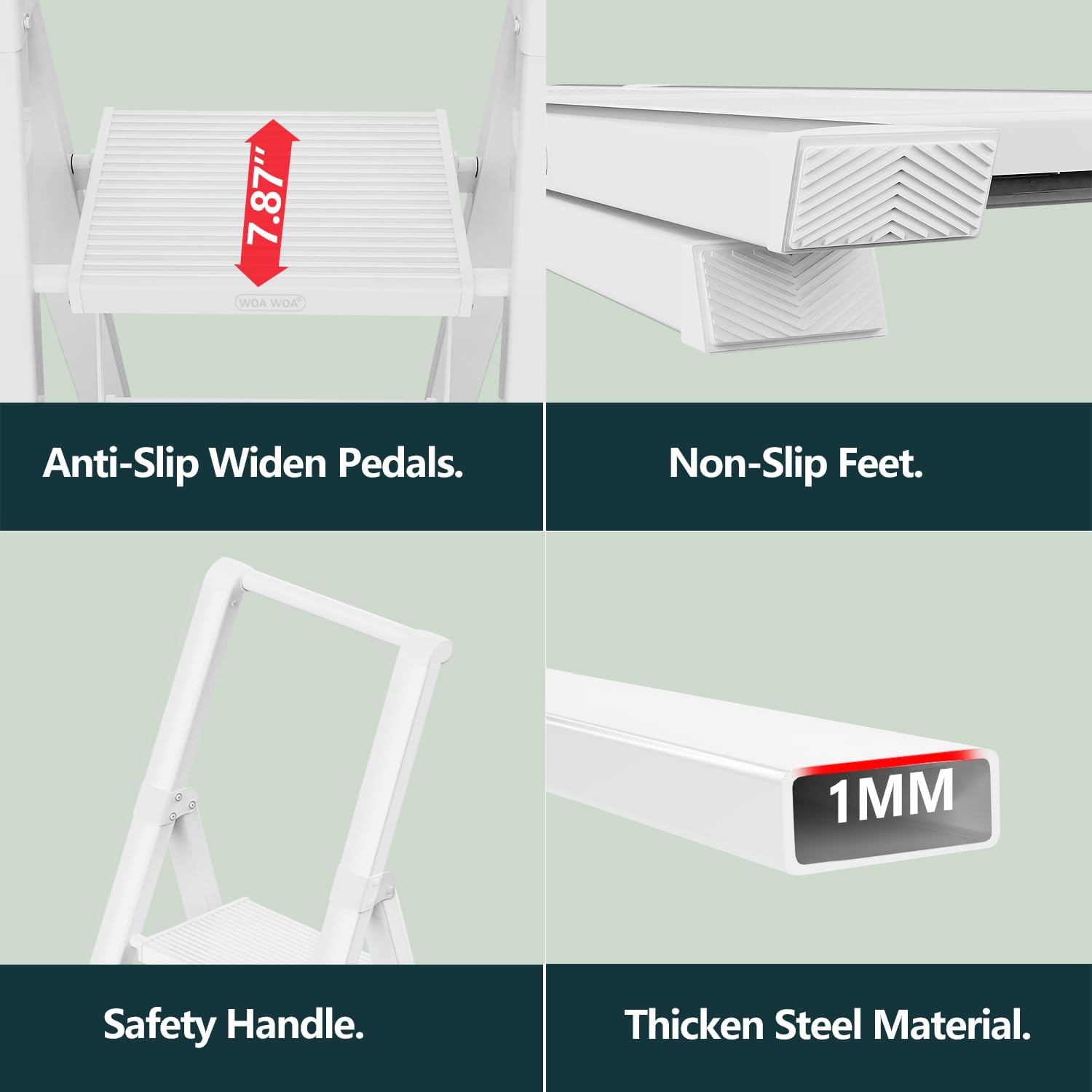 Thumbnail 6 de WOA WOA 4-Step Ladder, White, with 7.87-Inch Steps and Handrail