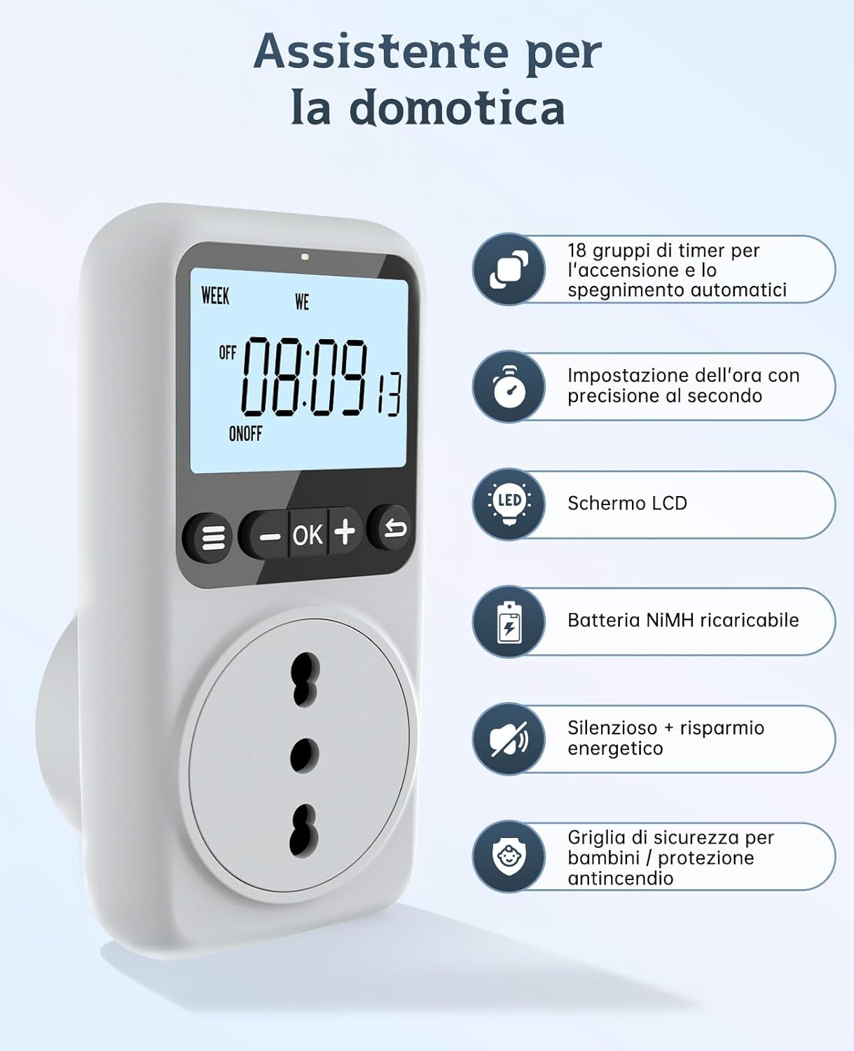 Thumbnail 2 de Voniobuy Timer Presa Elettrica Digitale con 18 Programmi al Secondo, Display Retroilluminato e Protezione Antifurto
