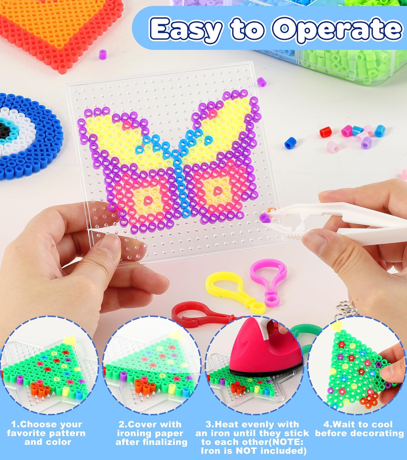 Thumbnail 3 de Ophy Bügelperlen Set – 15.000 Perlen in 20 Farben mit Dreilagiger Aufbewahrungsbox und Musterplatten